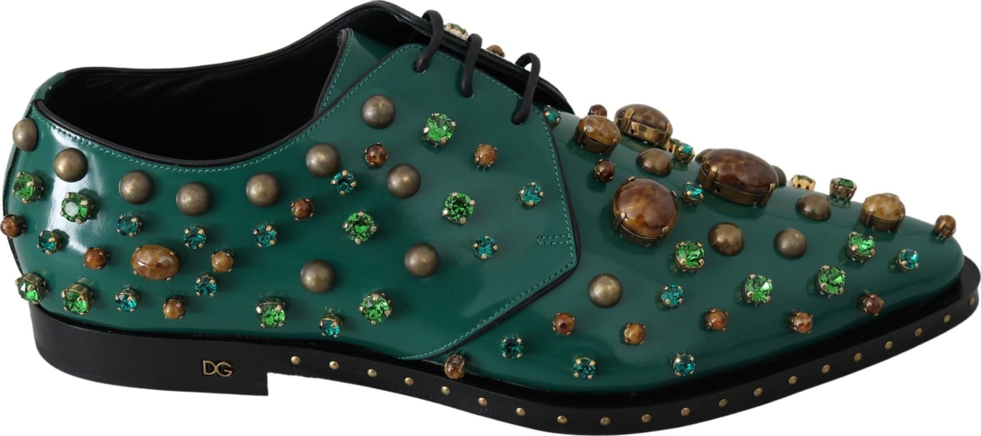 Dolce & Gabbana Green Leather Crystal Dress Broque Shoes - 6