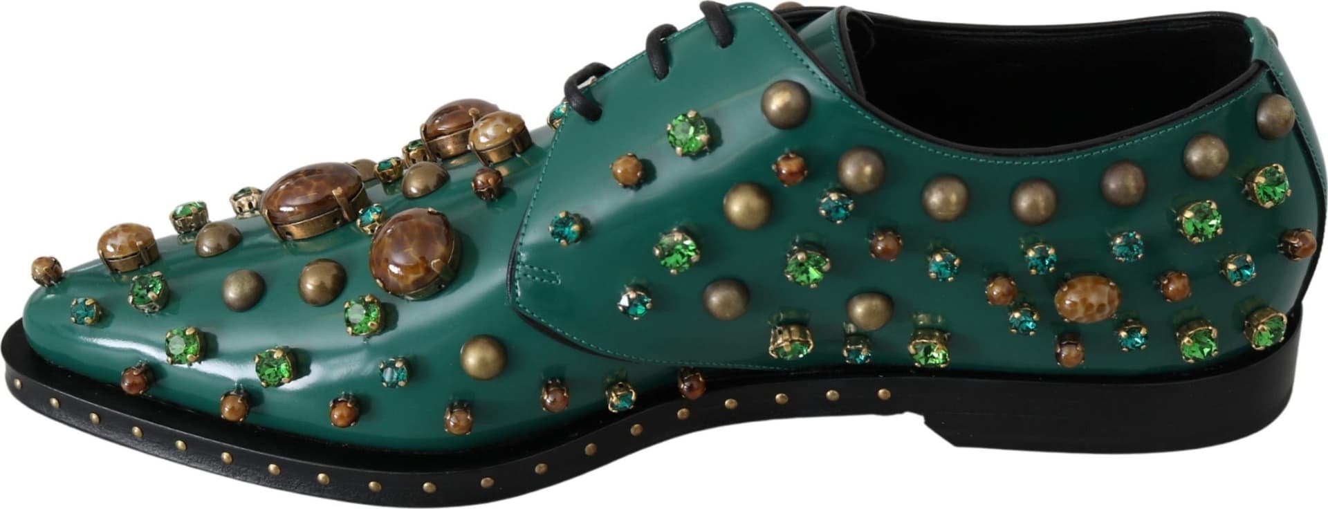 Dolce & Gabbana Green Leather Crystal Dress Broque Shoes - 7
