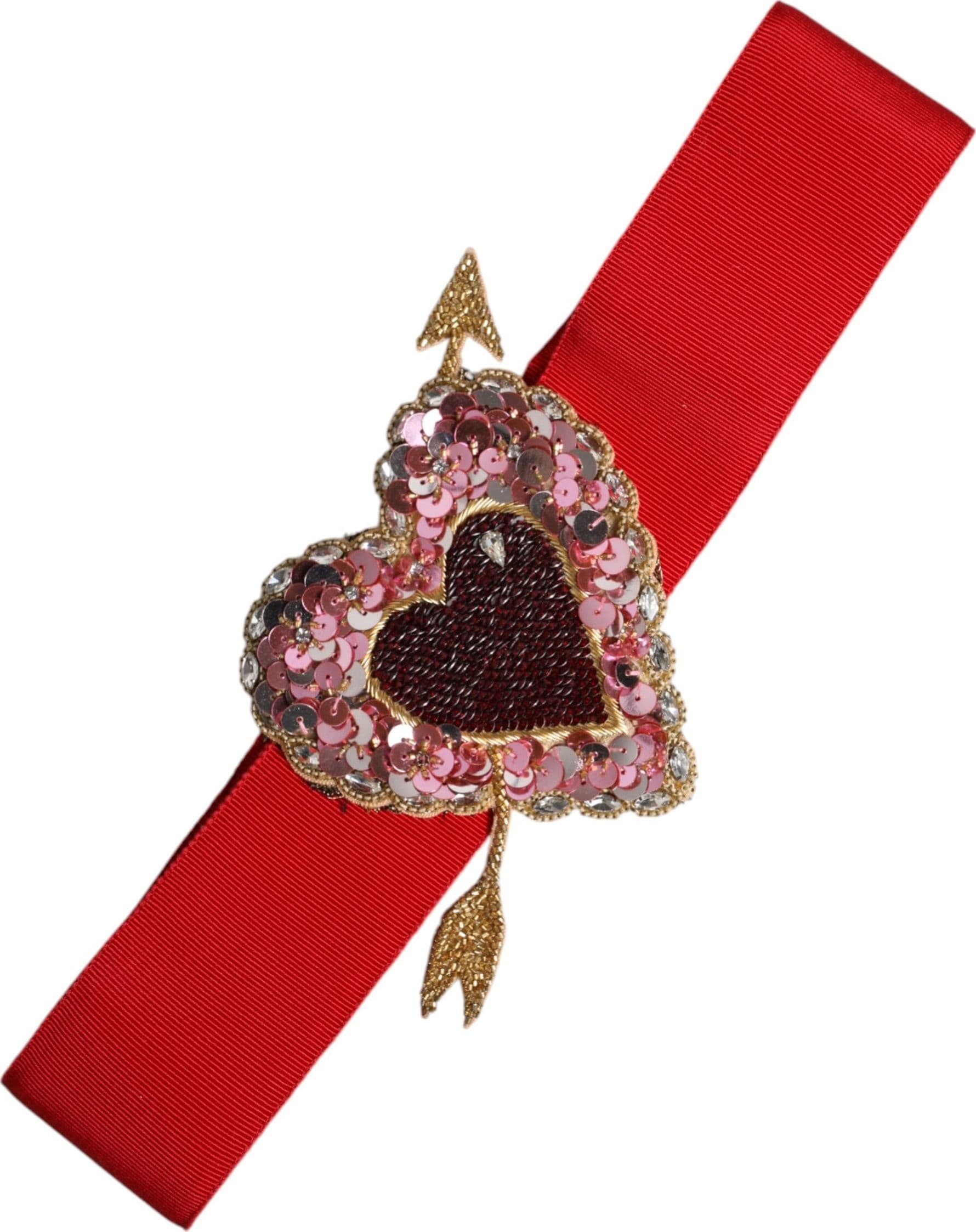 Dolce & Gabbana Red Stretch Wide Waist Heart Embellished Belt - 2