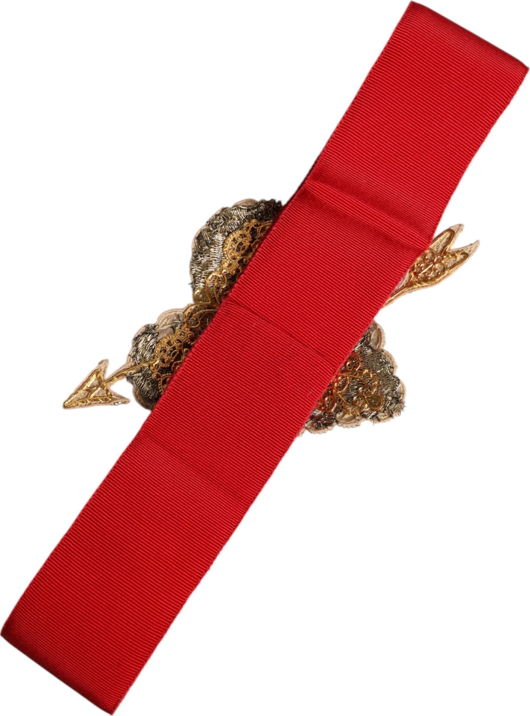 Dolce & Gabbana Red Stretch Wide Waist Heart Embellished Belt - 3