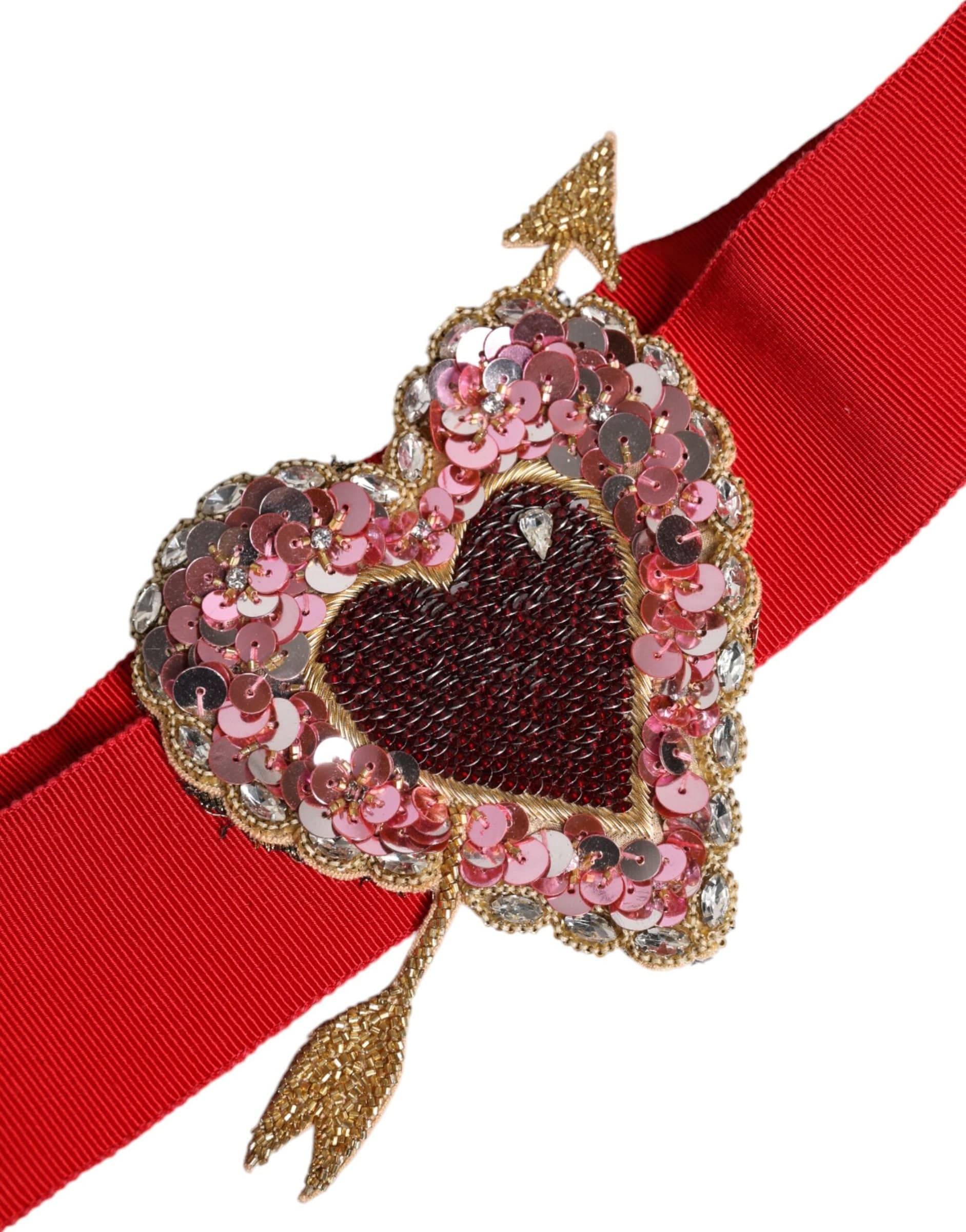 Dolce & Gabbana Red Stretch Wide Waist Heart Embellished Belt - 5