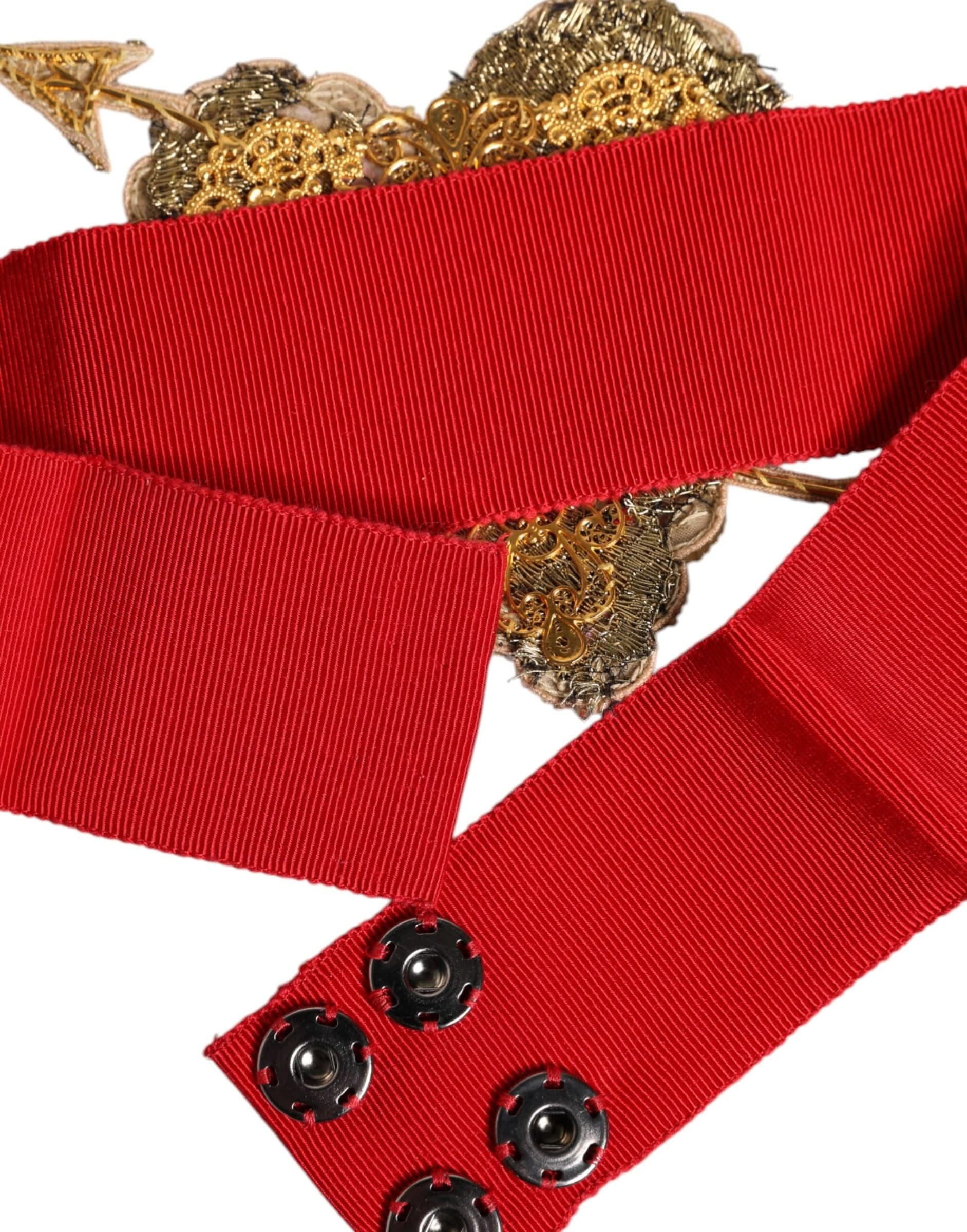 Dolce & Gabbana Red Stretch Wide Waist Heart Embellished Belt - 6