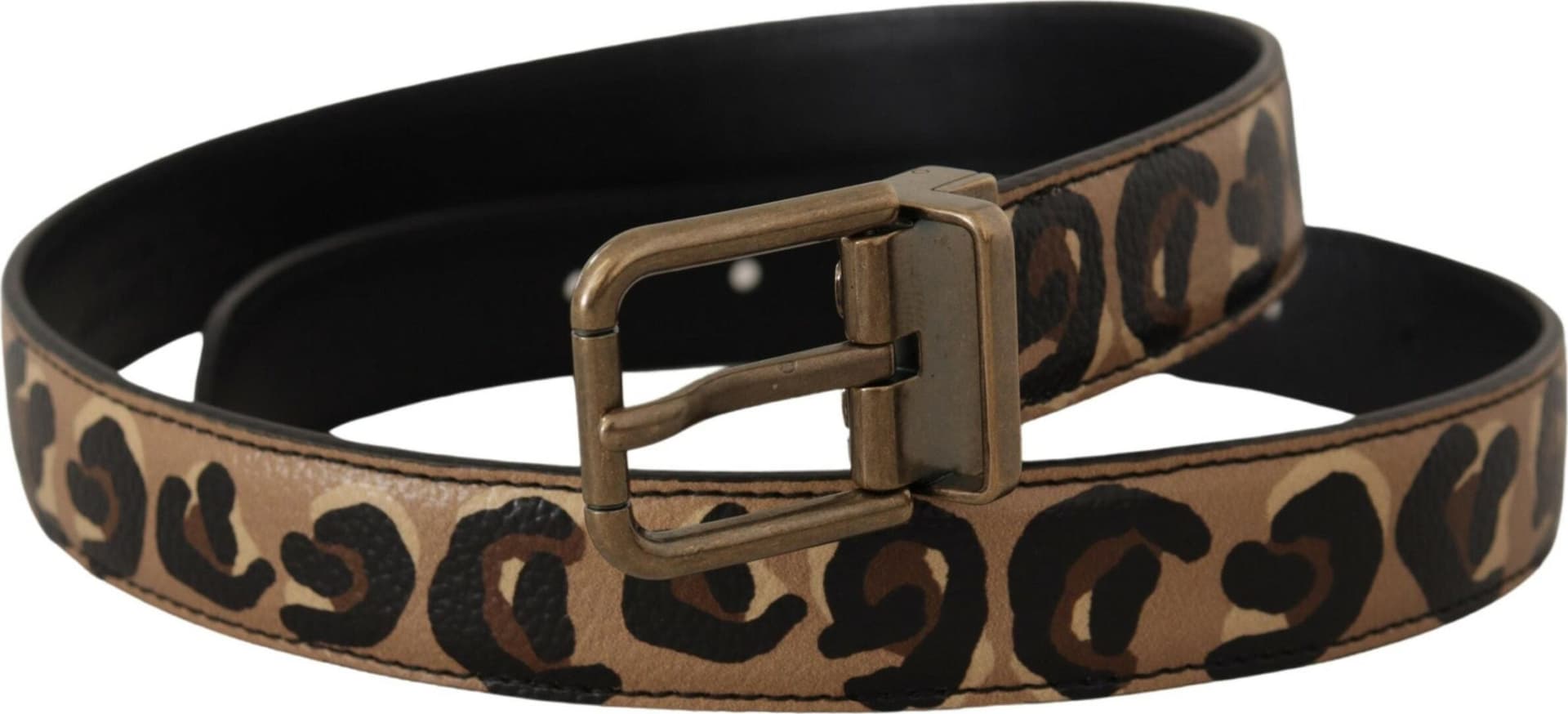Dolce & Gabbana Brown Leather Leopard Print Bronze Metal Buckle Belt - 2