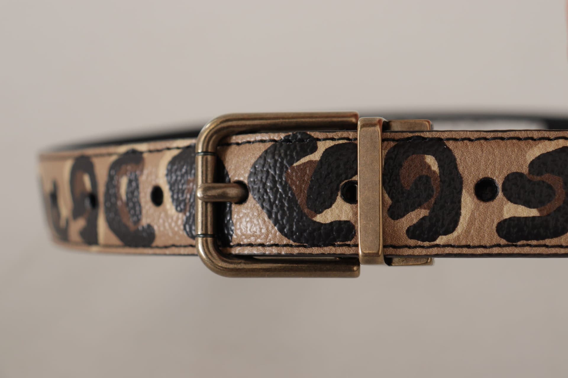 Dolce & Gabbana Brown Leather Leopard Print Bronze Metal Buckle Belt - 4