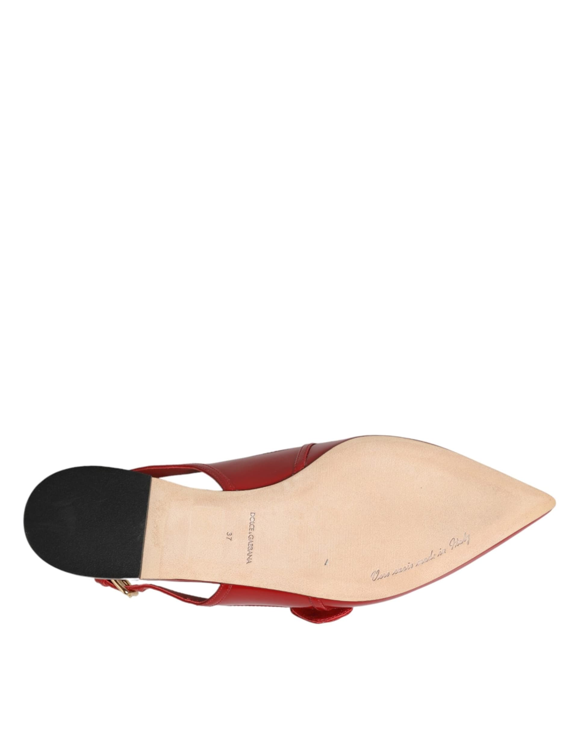 Dolce & Gabbana Red Leather Slingback Flats Sandals Shoes - 4