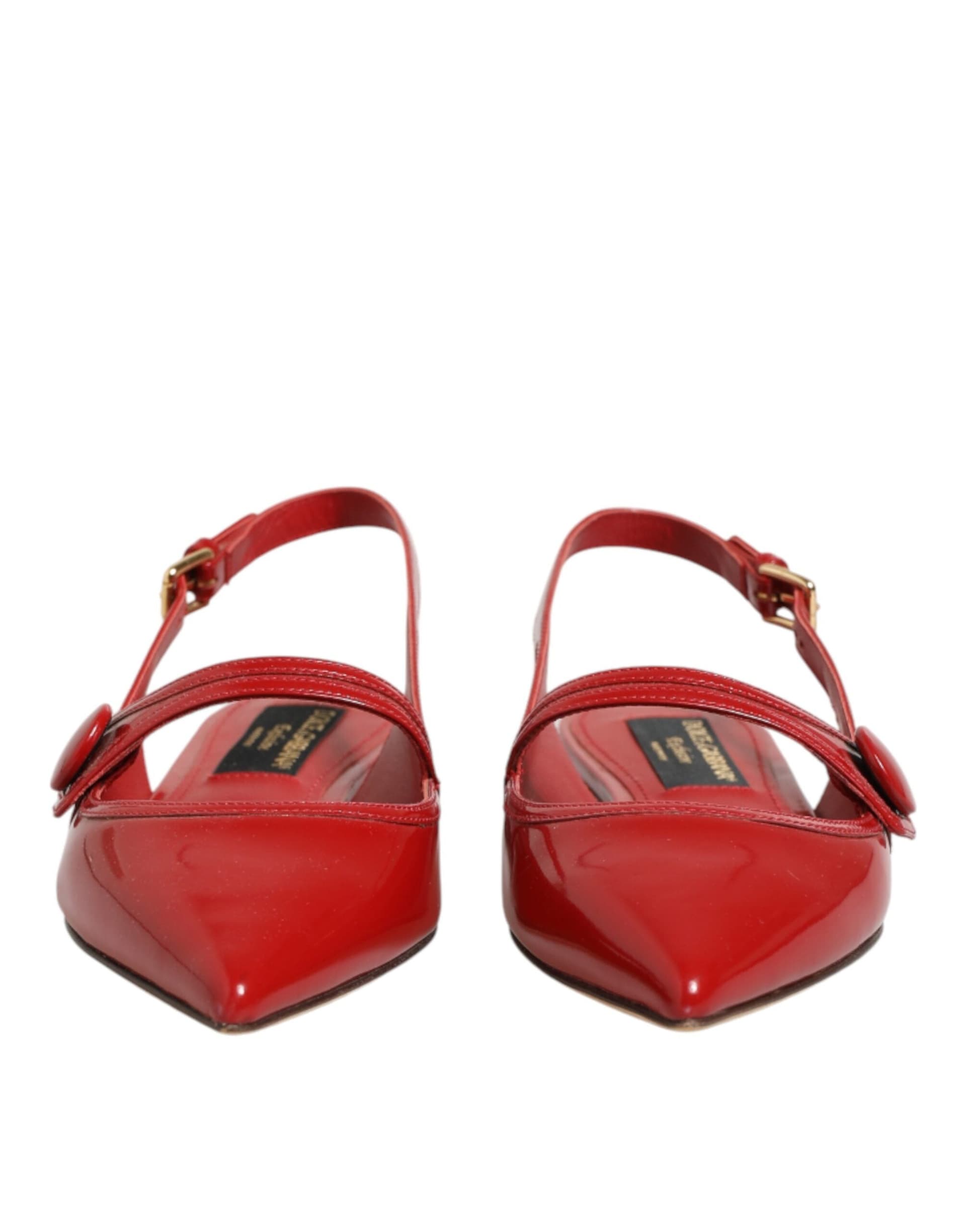 Dolce & Gabbana Red Leather Slingback Flats Sandals Shoes - 5
