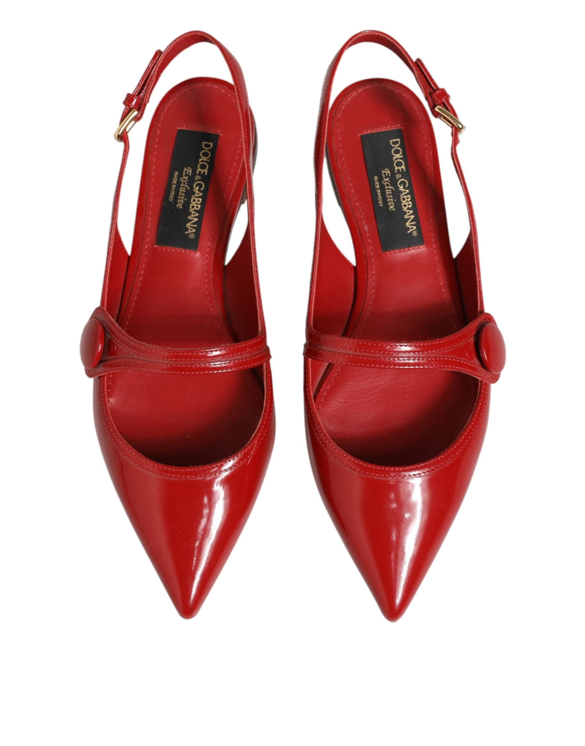 Dolce & Gabbana Red Leather Slingback Flats Sandals Shoes - 6