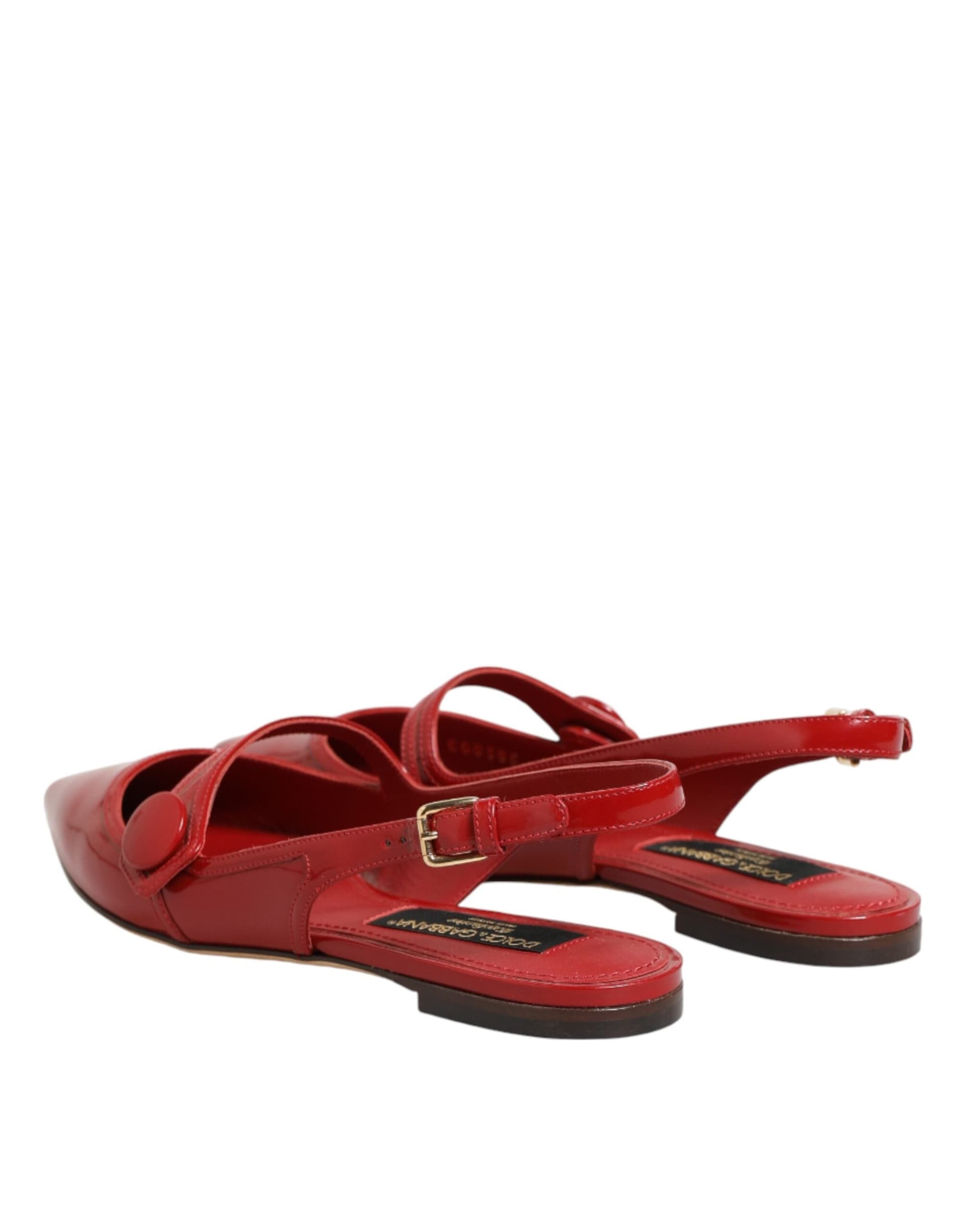 Dolce & Gabbana Red Leather Slingback Flats Sandals Shoes - 8