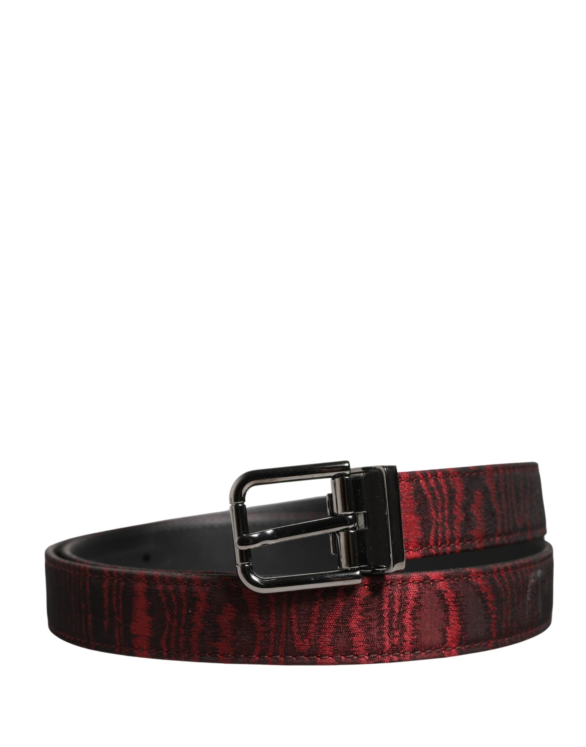 Dolce & Gabbana Men Red Jacquard Acetate Metal Buckle Belt - 2