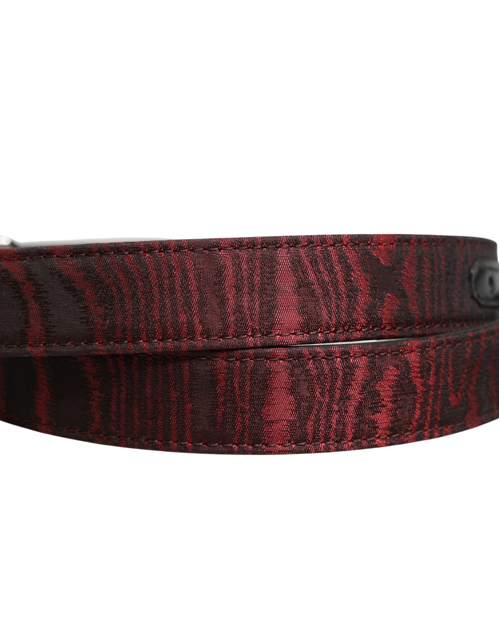 Dolce & Gabbana Men Red Jacquard Acetate Metal Buckle Belt - 5