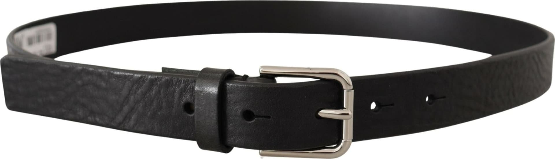 Dolce & Gabbana Black Calf Leather Silver Tone Logo Metal Buckle Belt - 2