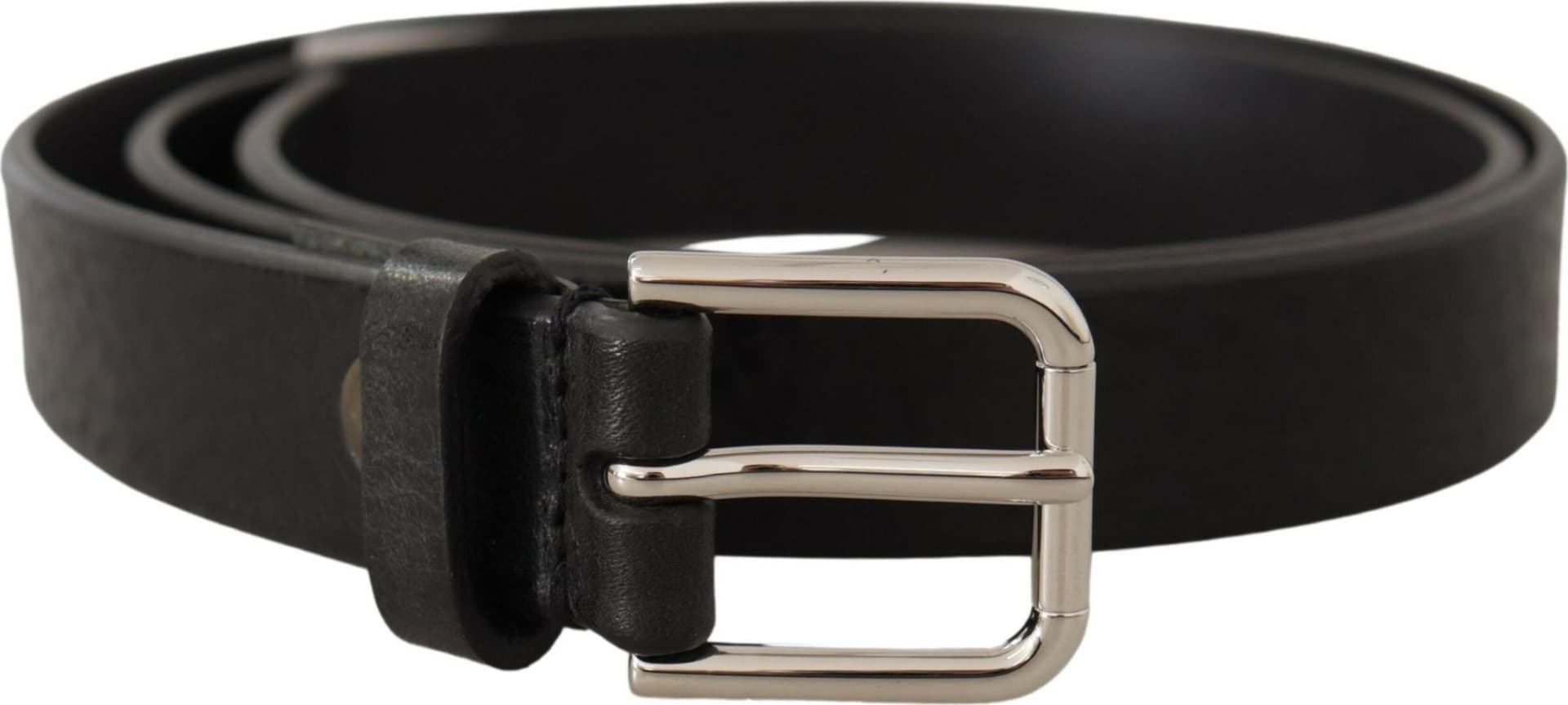 Dolce & Gabbana Black Calf Leather Silver Tone Logo Metal Buckle Belt - 3