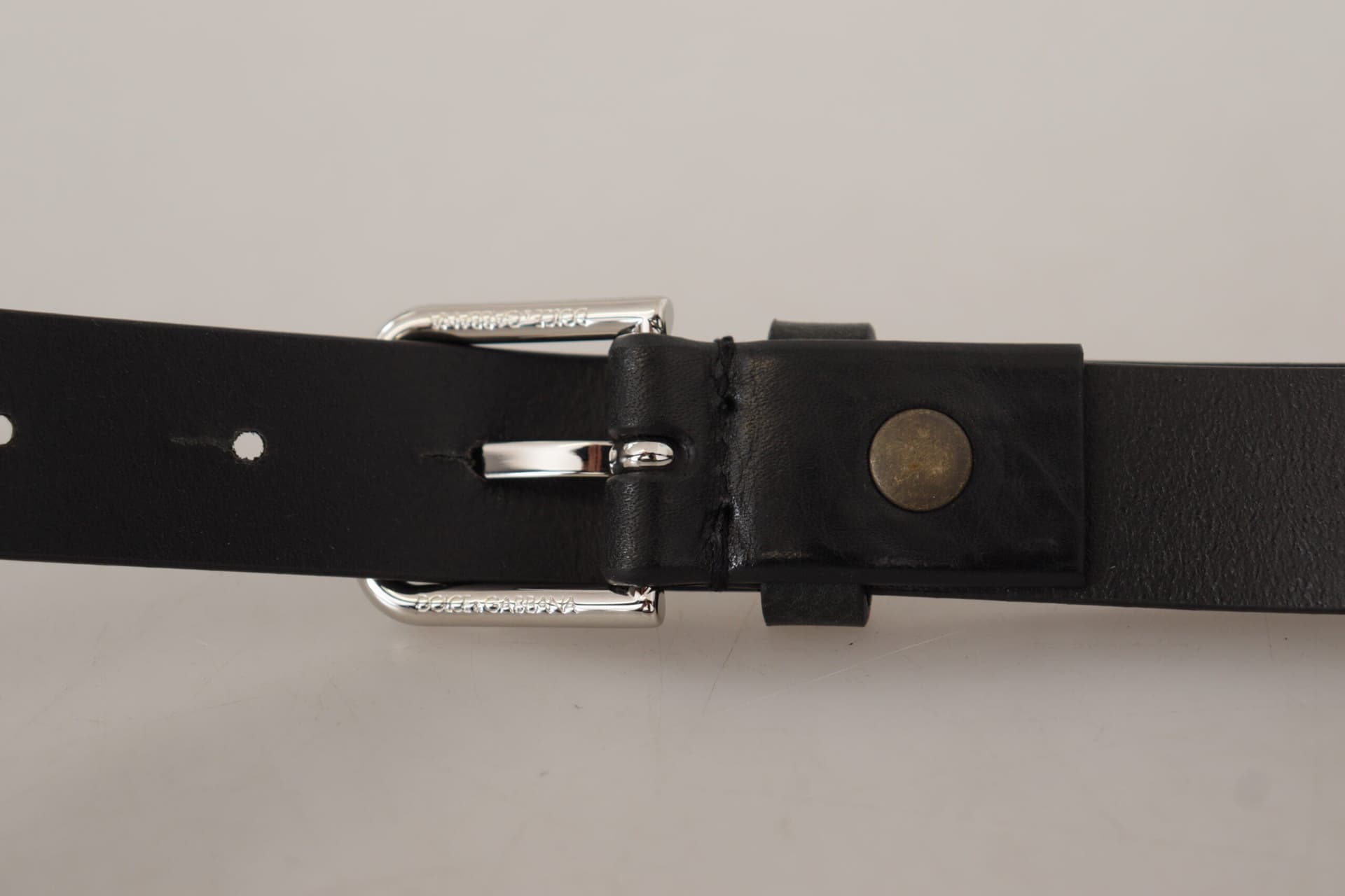 Dolce & Gabbana Black Calf Leather Silver Tone Logo Metal Buckle Belt - 4