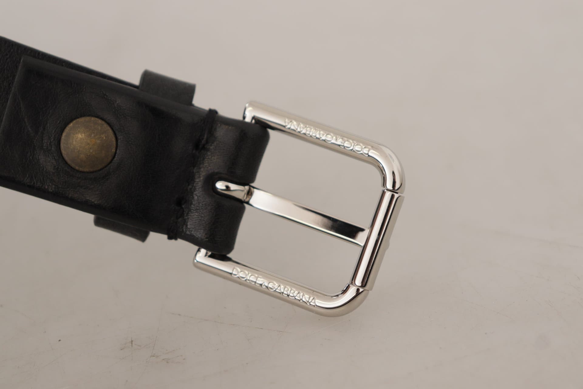 Dolce & Gabbana Black Calf Leather Silver Tone Logo Metal Buckle Belt - 5