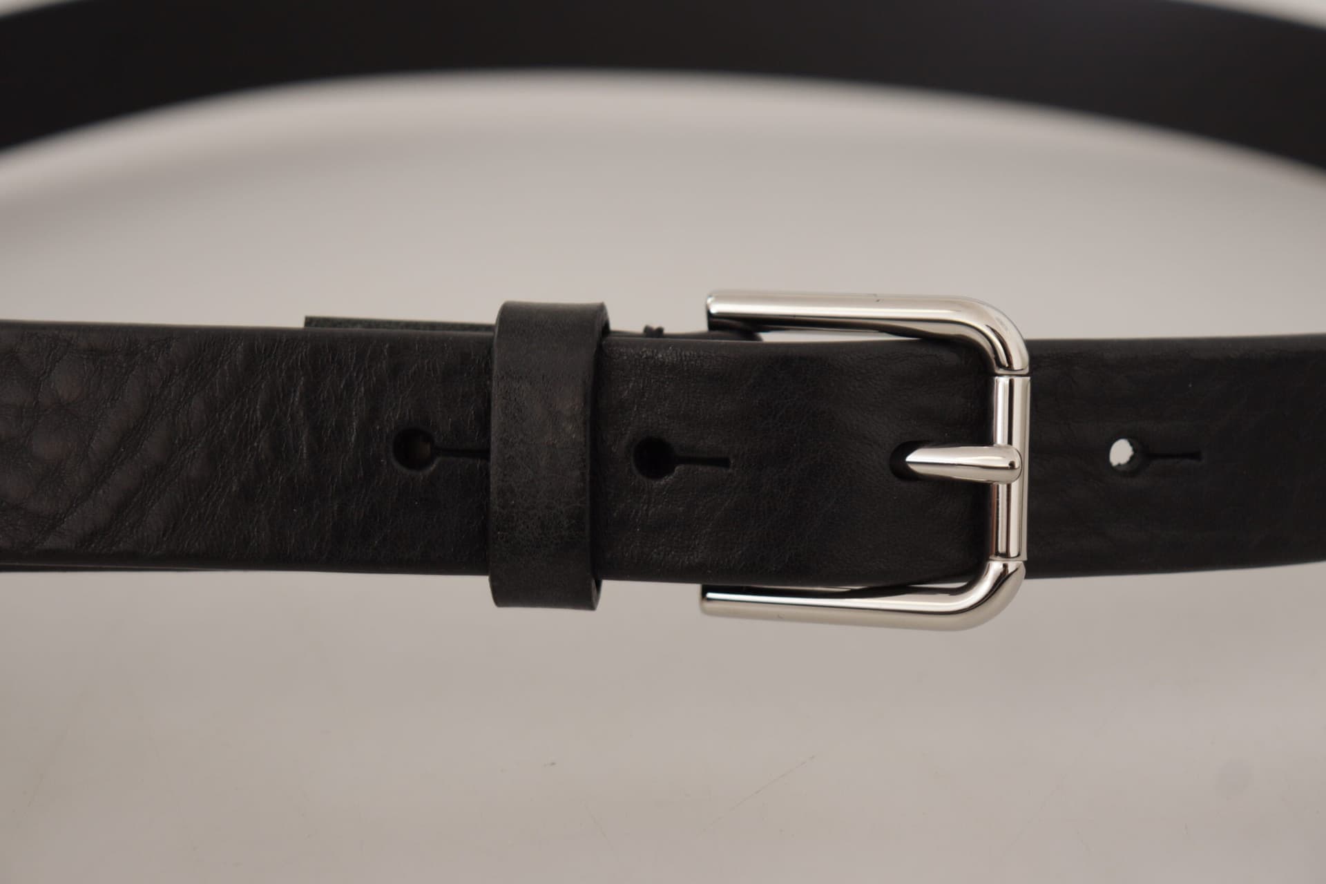 Dolce & Gabbana Black Calf Leather Silver Tone Logo Metal Buckle Belt - 6
