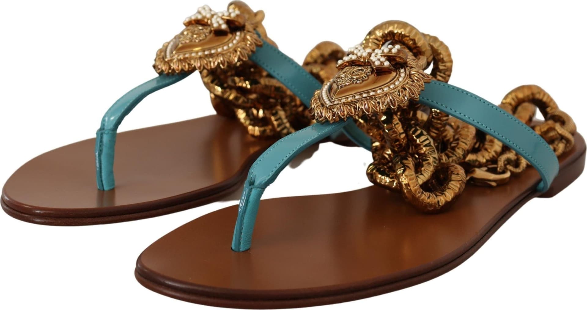 Dolce & Gabbana Blue Leather Devotion Flats Sandals - 2