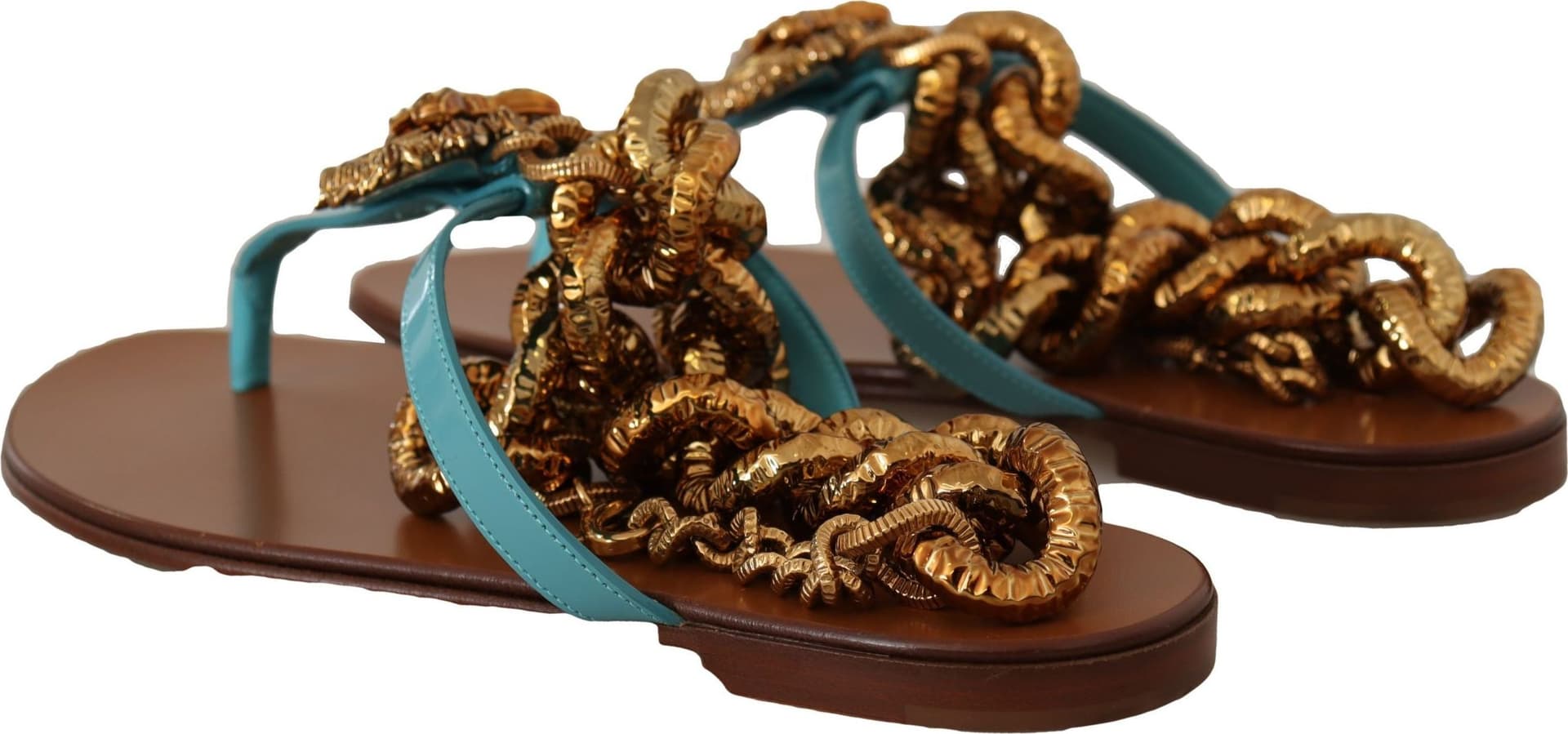 Dolce & Gabbana Blue Leather Devotion Flats Sandals - 3