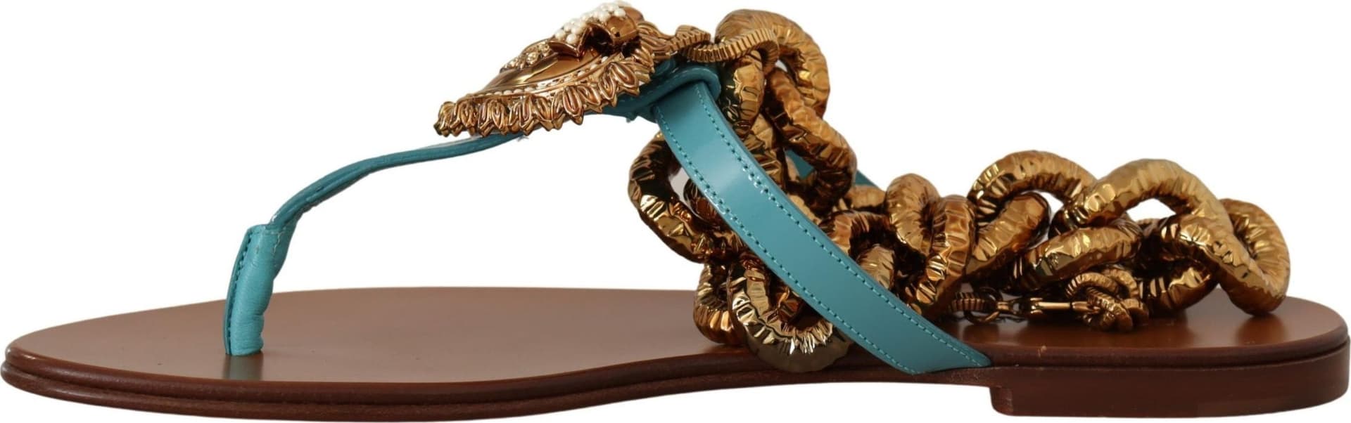 Dolce & Gabbana Blue Leather Devotion Flats Sandals - 4