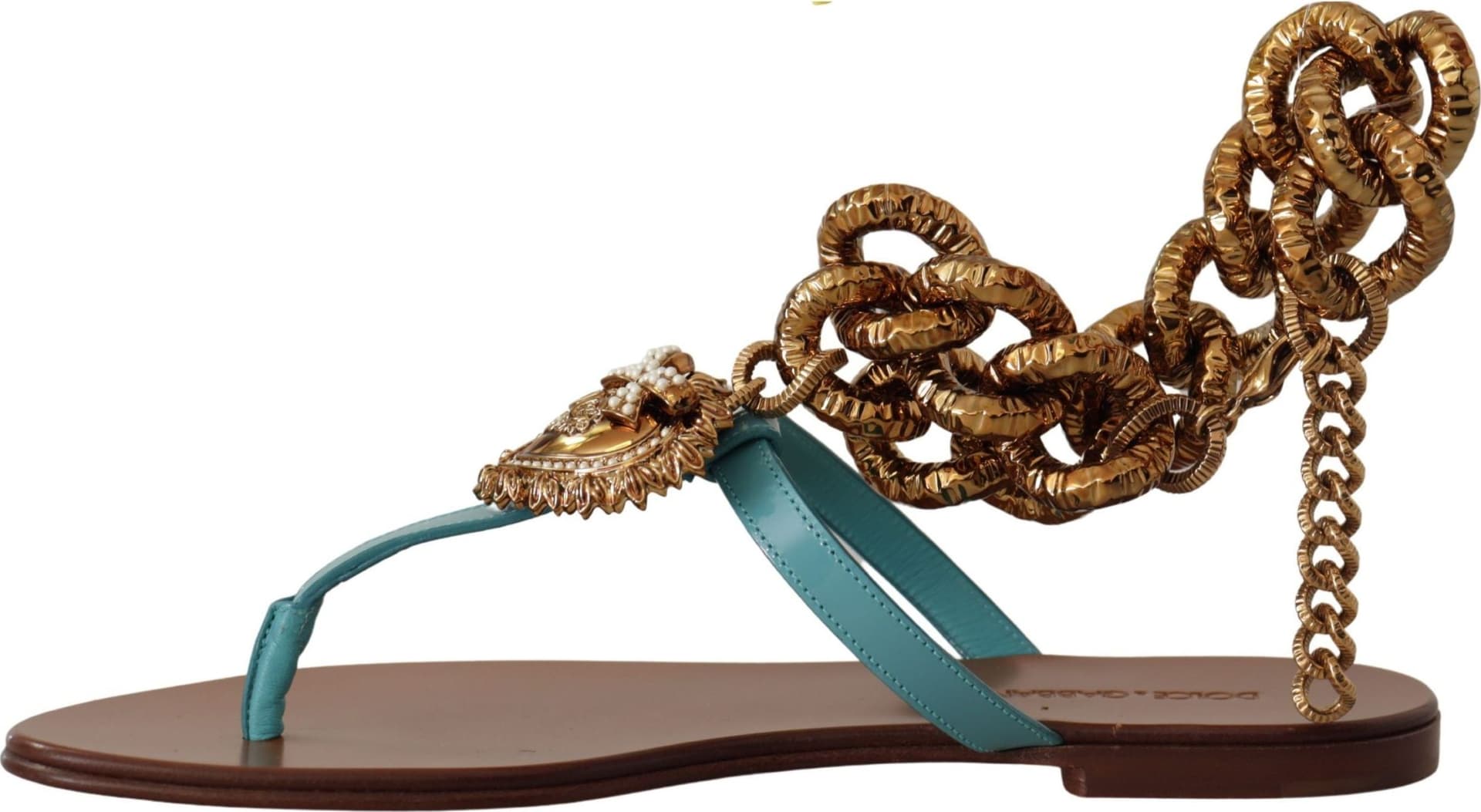 Dolce & Gabbana Blue Leather Devotion Flats Sandals - 7