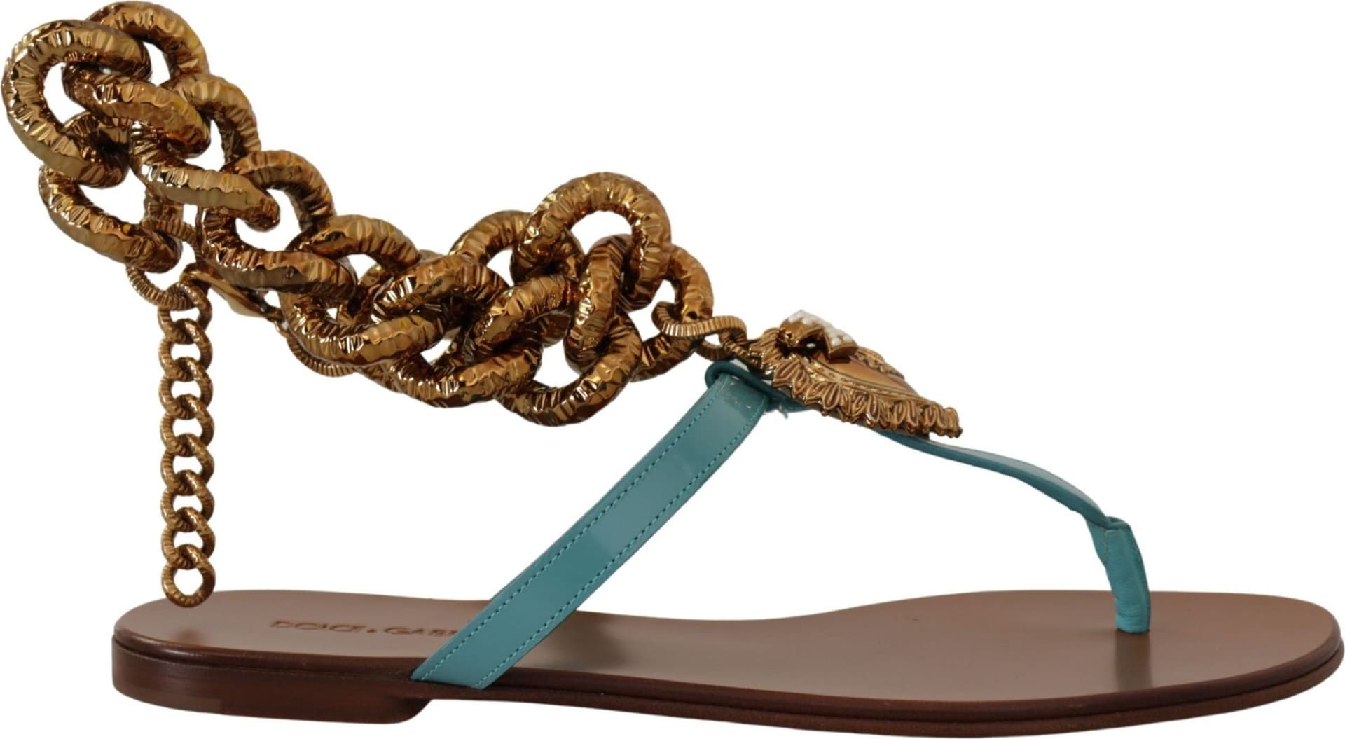 Dolce & Gabbana Blue Leather Devotion Flats Sandals - 8