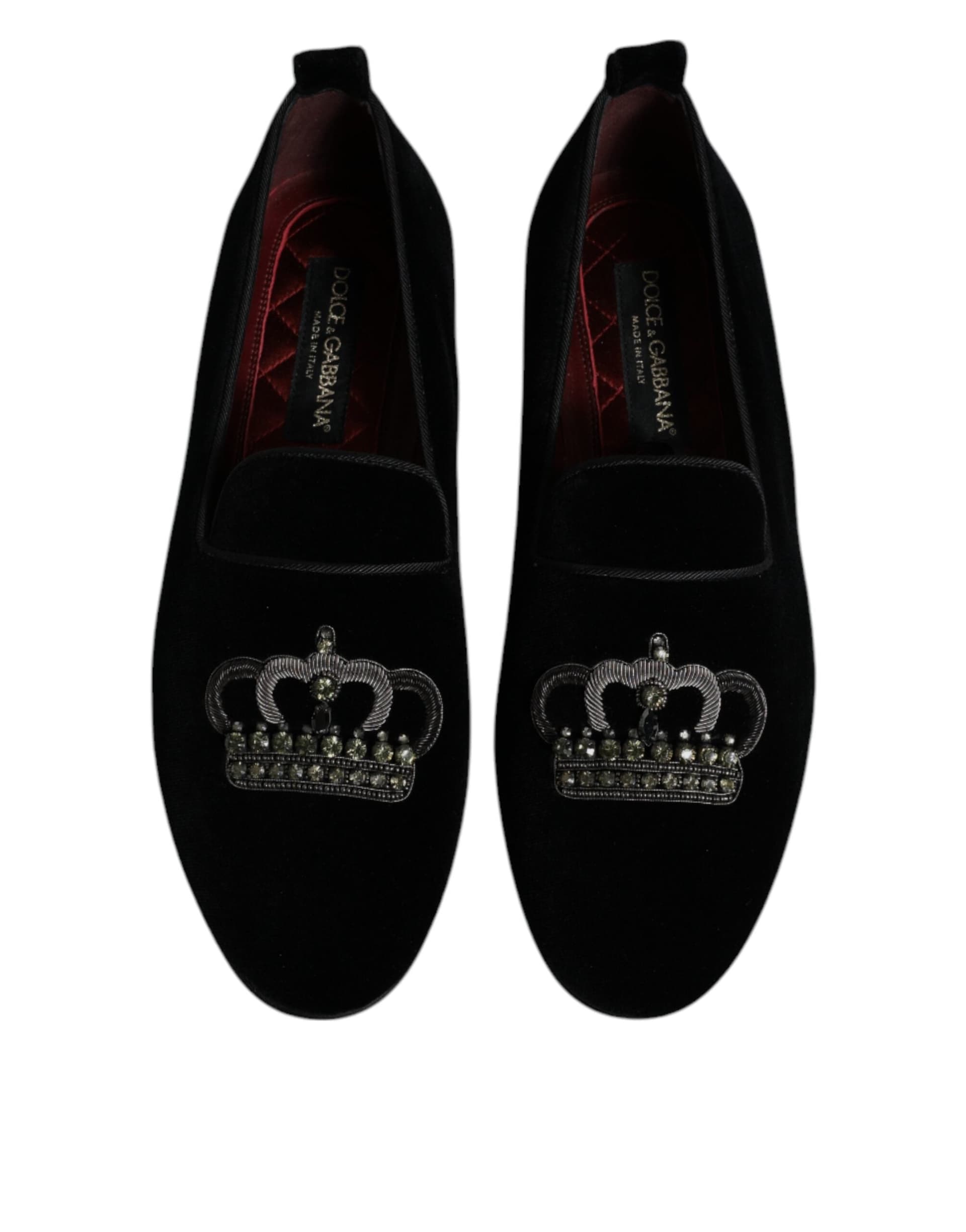 Dolce & Gabbana Black Velvet Crystal Crown Loafers Formal Dress Shoes - 2