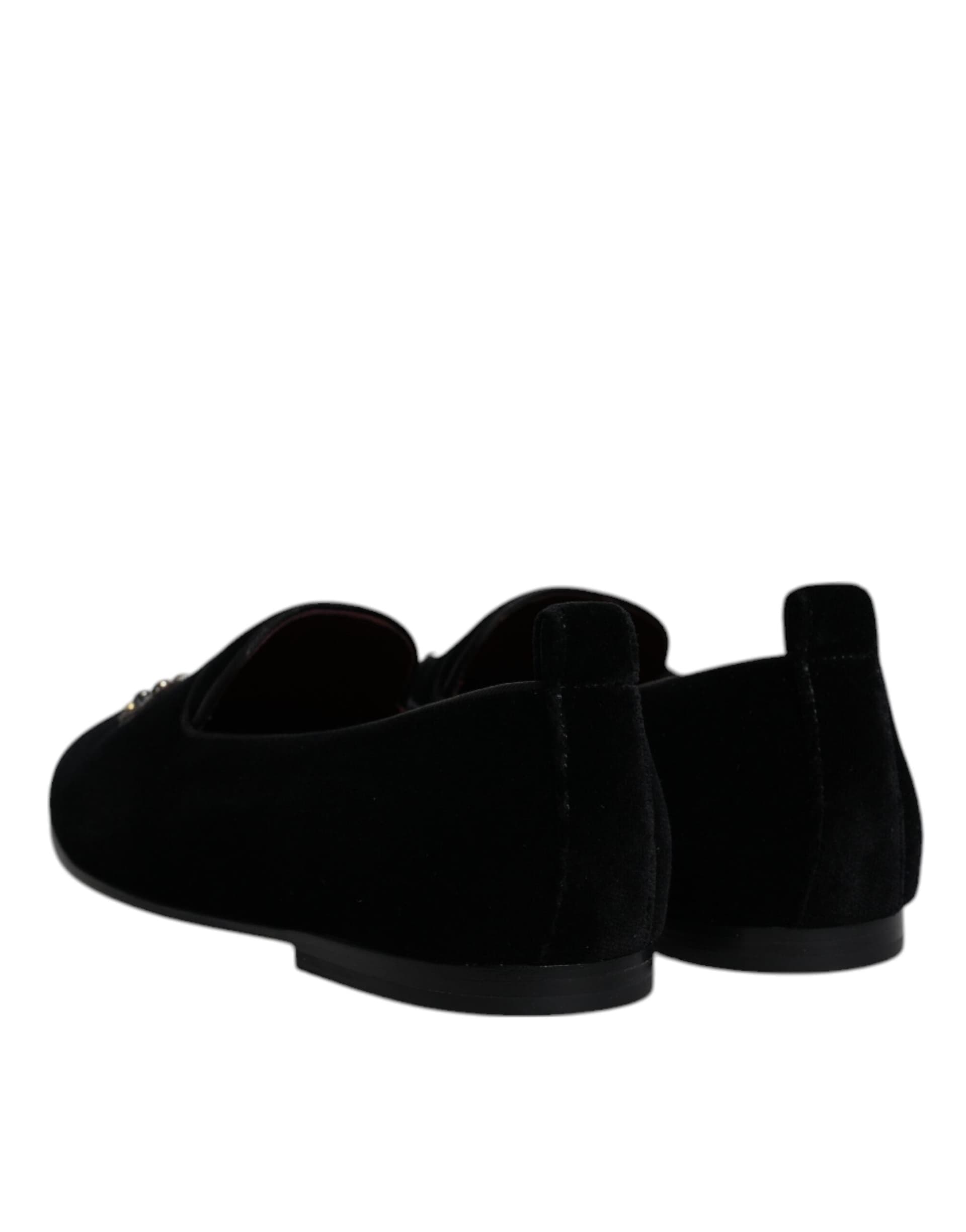 Dolce & Gabbana Black Velvet Crystal Crown Loafers Formal Dress Shoes - 4