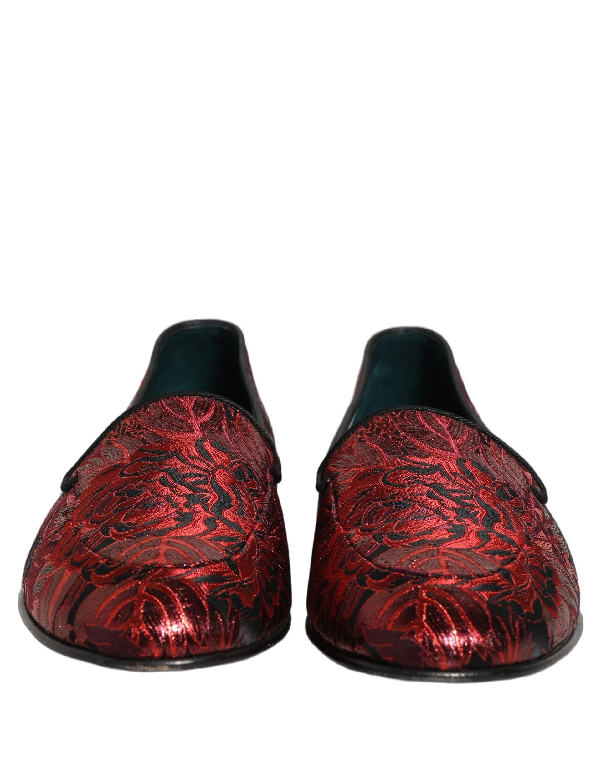 Dolce & Gabbana Red Floral Jacquard Slip On Loafers Shoes - 2