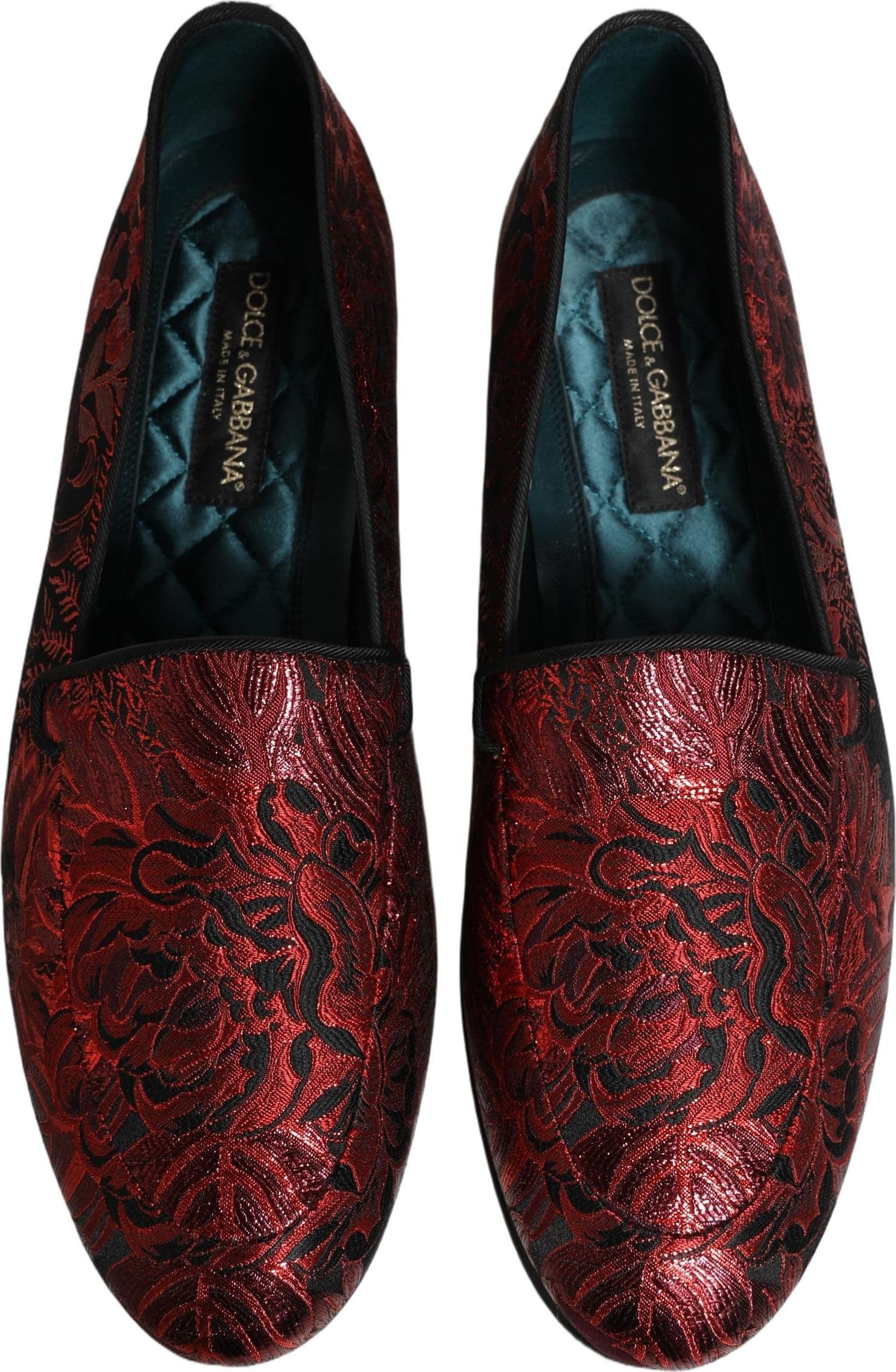 Dolce & Gabbana Red Floral Jacquard Slip On Loafers Shoes - 3
