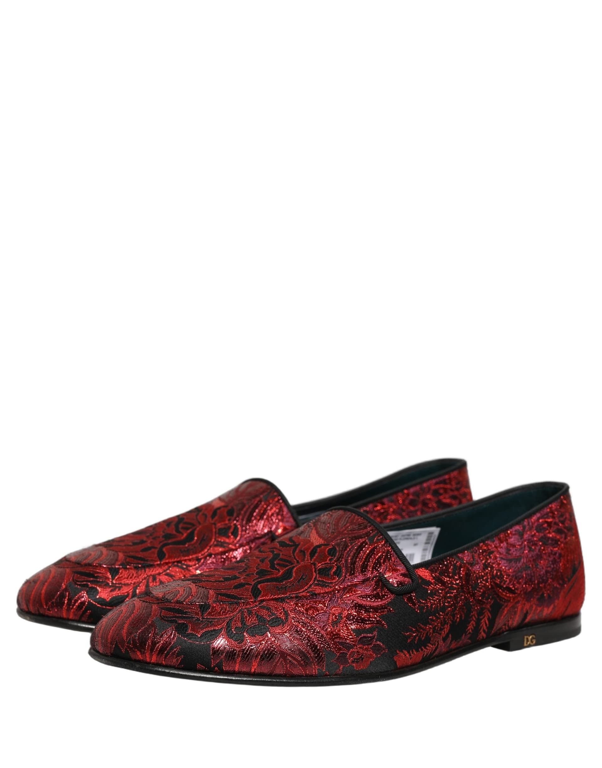 Dolce & Gabbana Red Floral Jacquard Slip On Loafers Shoes - 4