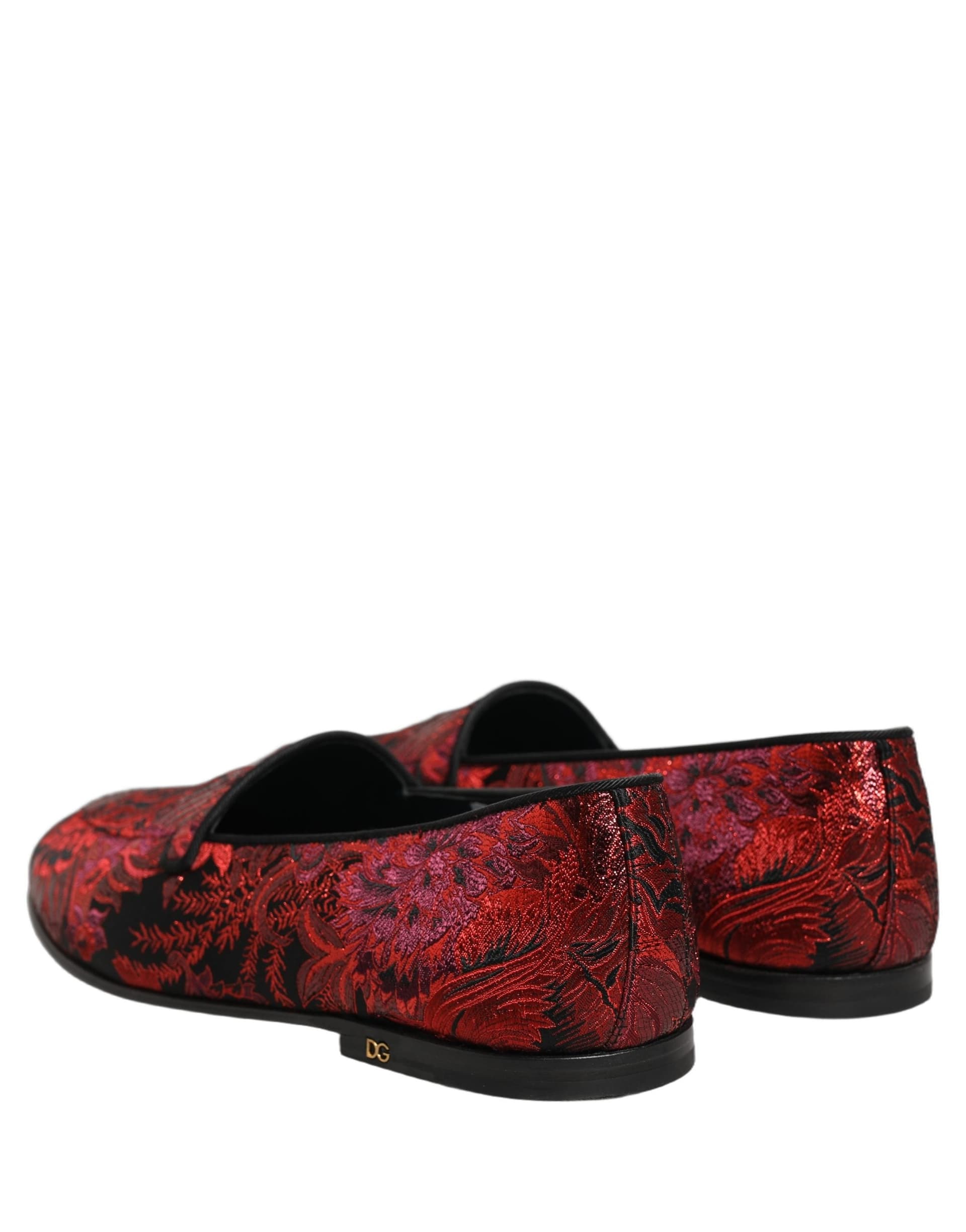 Dolce & Gabbana Red Floral Jacquard Slip On Loafers Shoes - 5