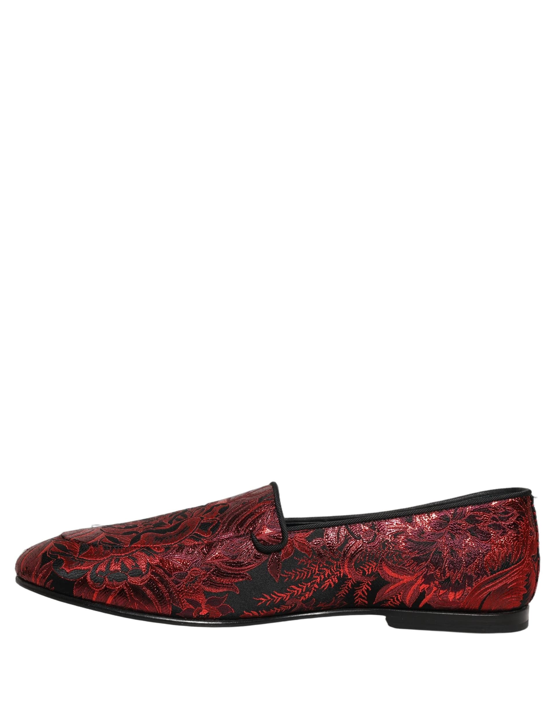 Dolce & Gabbana Red Floral Jacquard Slip On Loafers Shoes - 6