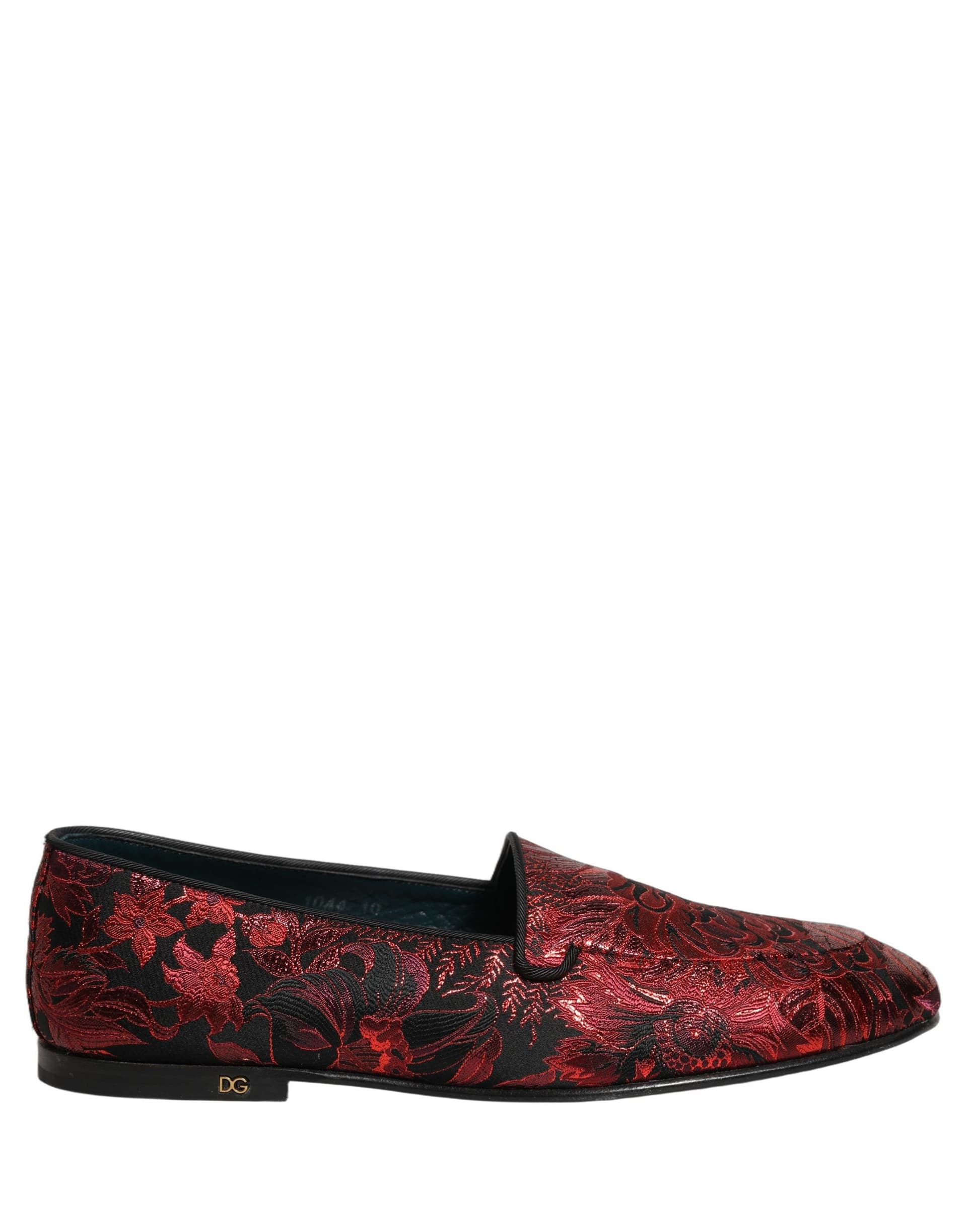 Dolce & Gabbana Red Floral Jacquard Slip On Loafers Shoes - 7