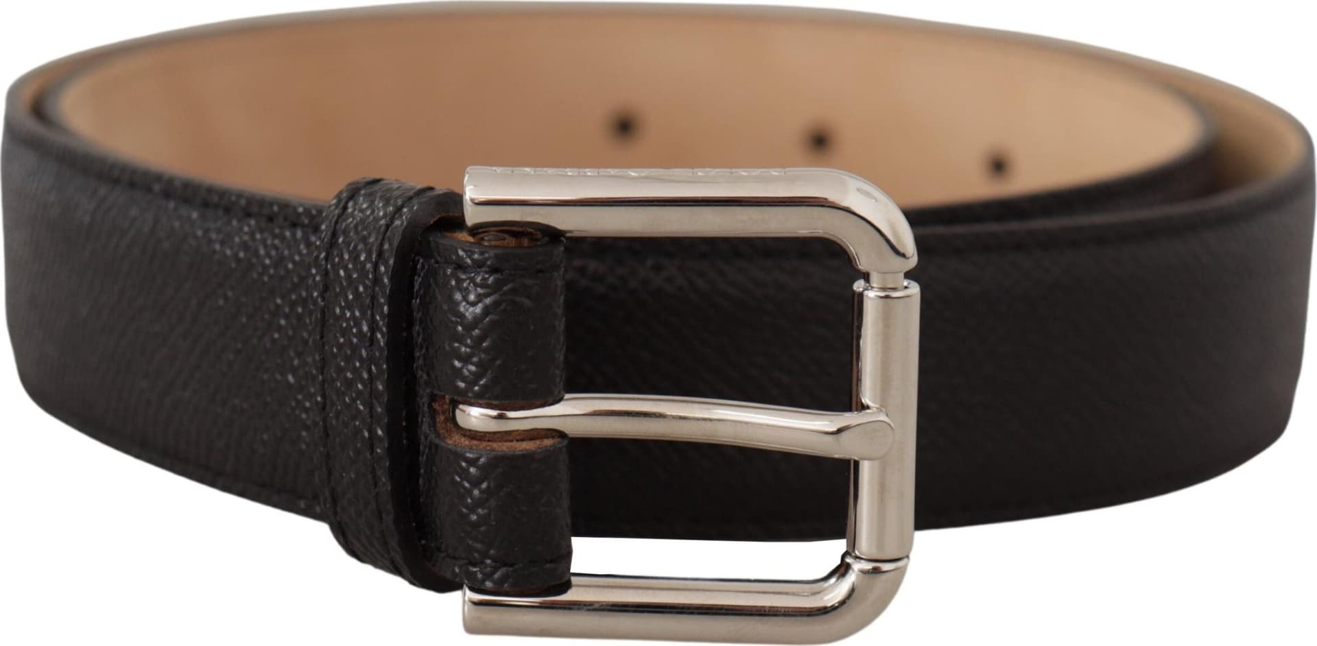 Dolce & Gabbana Black Calf Leather Brown Backend Metal Buckle Belt - 3