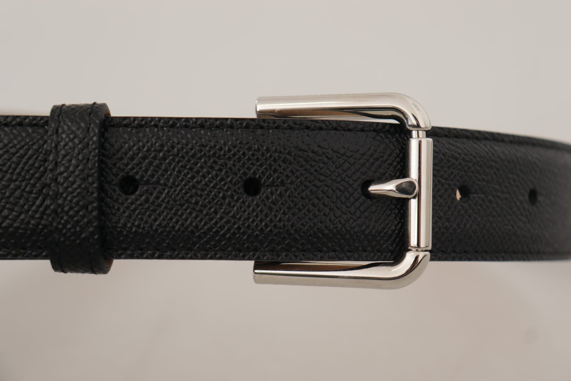 Dolce & Gabbana Black Calf Leather Brown Backend Metal Buckle Belt - 5