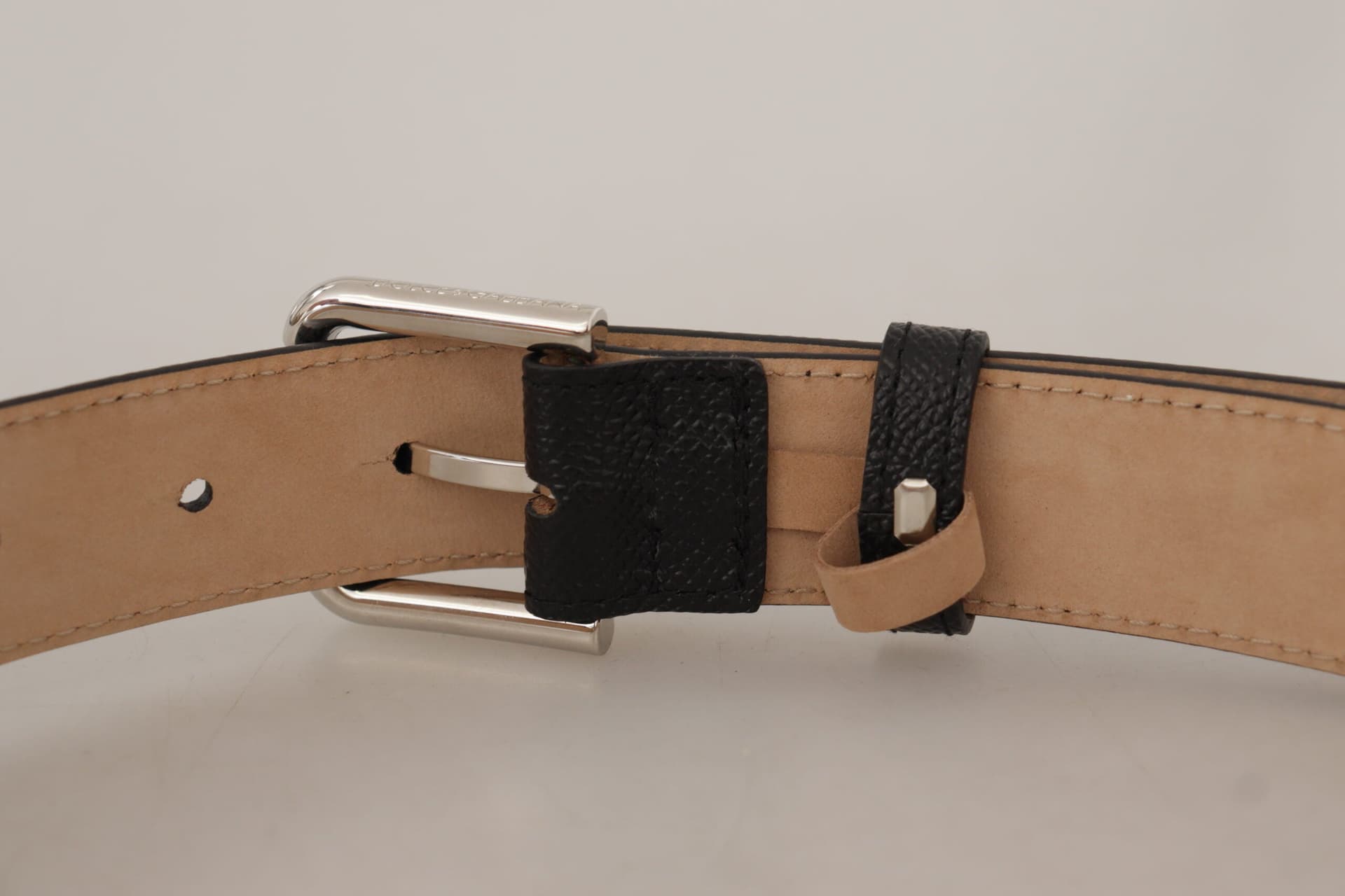 Dolce & Gabbana Black Calf Leather Brown Backend Metal Buckle Belt - 6