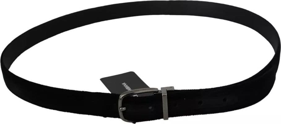 Dolce & Gabbana Black Velvet Silver Tone Metal Buckle Men Belt - 2