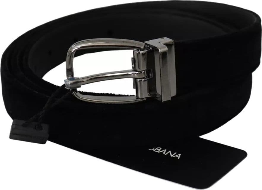 Dolce & Gabbana Black Velvet Silver Tone Metal Buckle Men Belt - 3