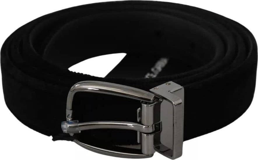 Dolce & Gabbana Black Velvet Silver Tone Metal Buckle Men Belt - 5