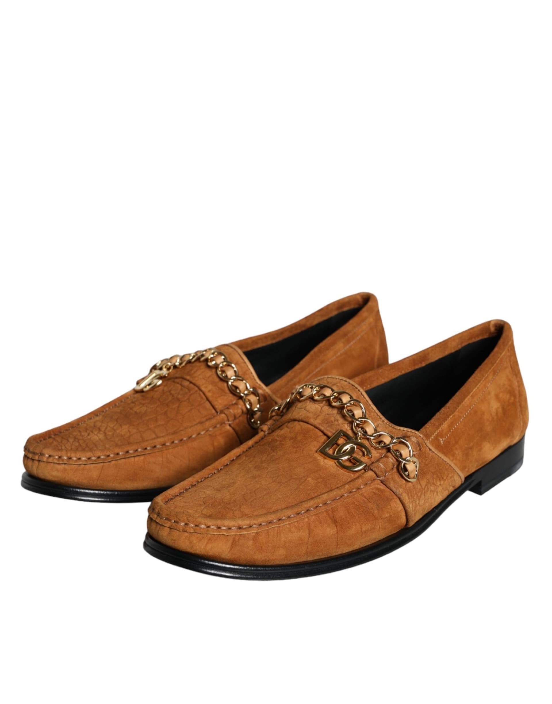 Dolce & Gabbana Brown Velvet Leather Logo Mocassin Slip On Shoes - 2