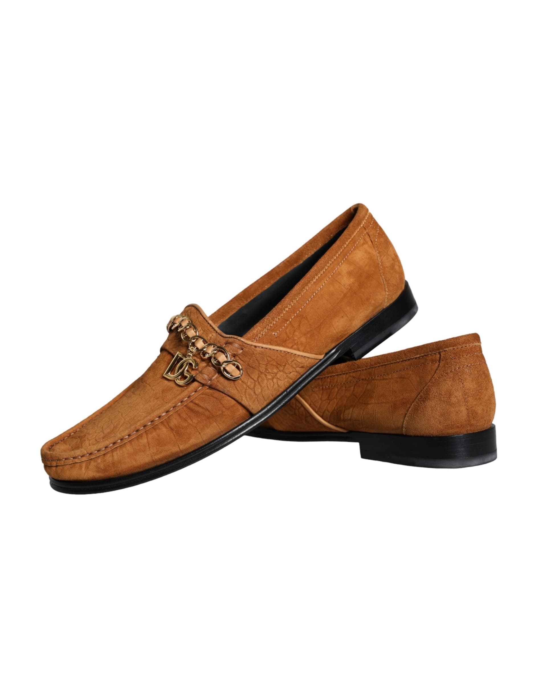Dolce & Gabbana Brown Velvet Leather Logo Mocassin Slip On Shoes - 7