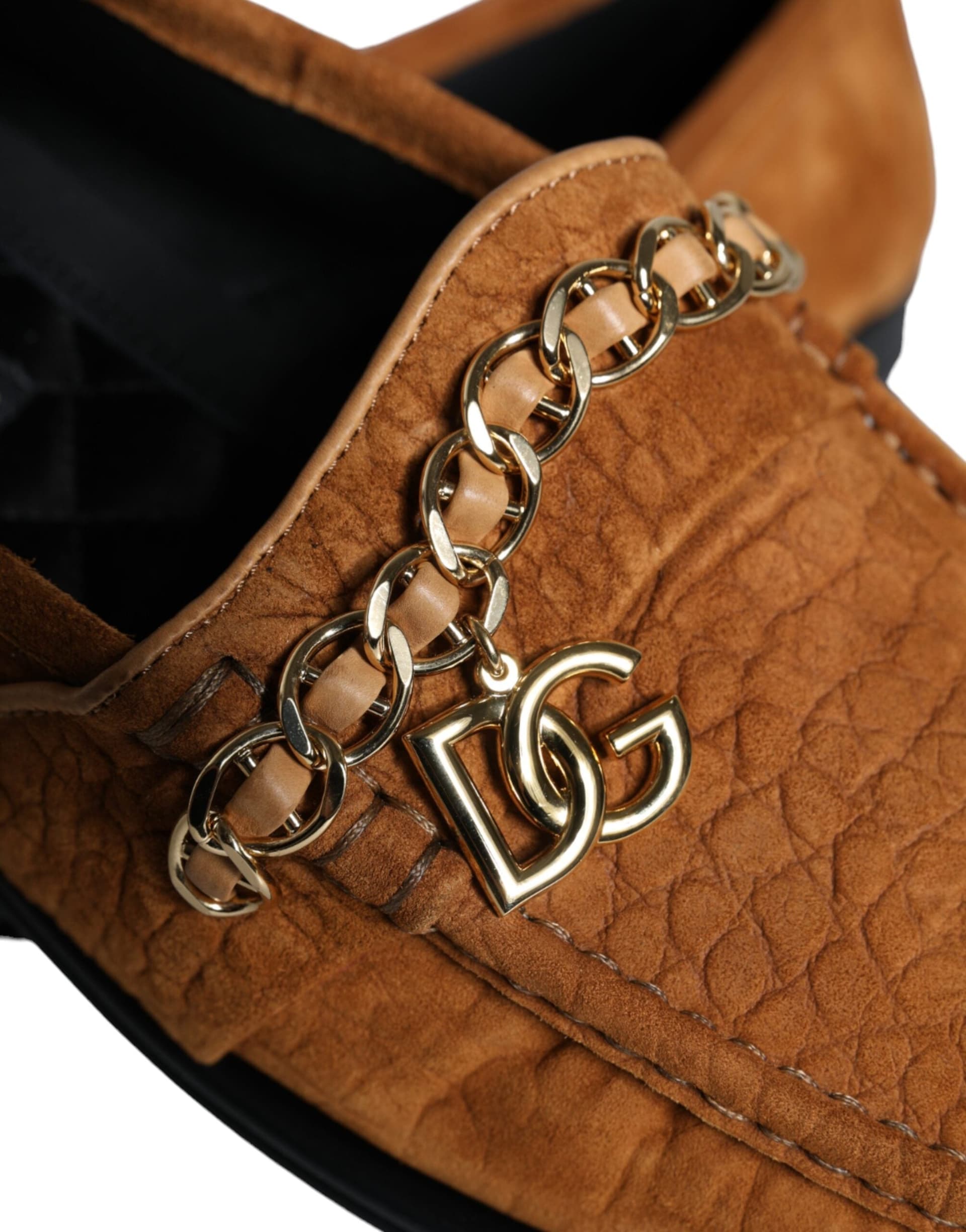 Dolce & Gabbana Brown Velvet Leather Logo Mocassin Slip On Shoes - 8