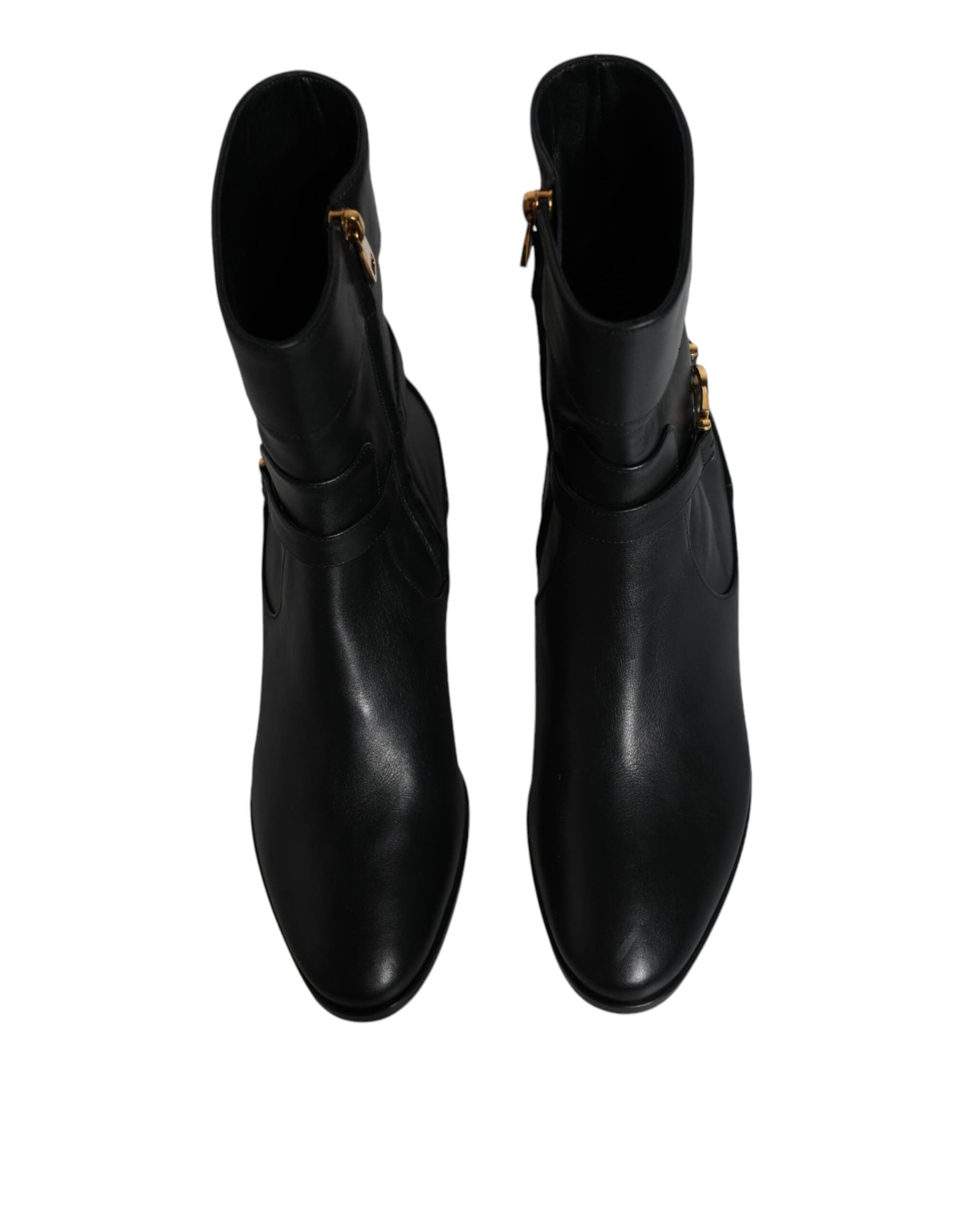 Dolce & Gabbana Black Leather Logo Mid Calf Boots Shoes - 2