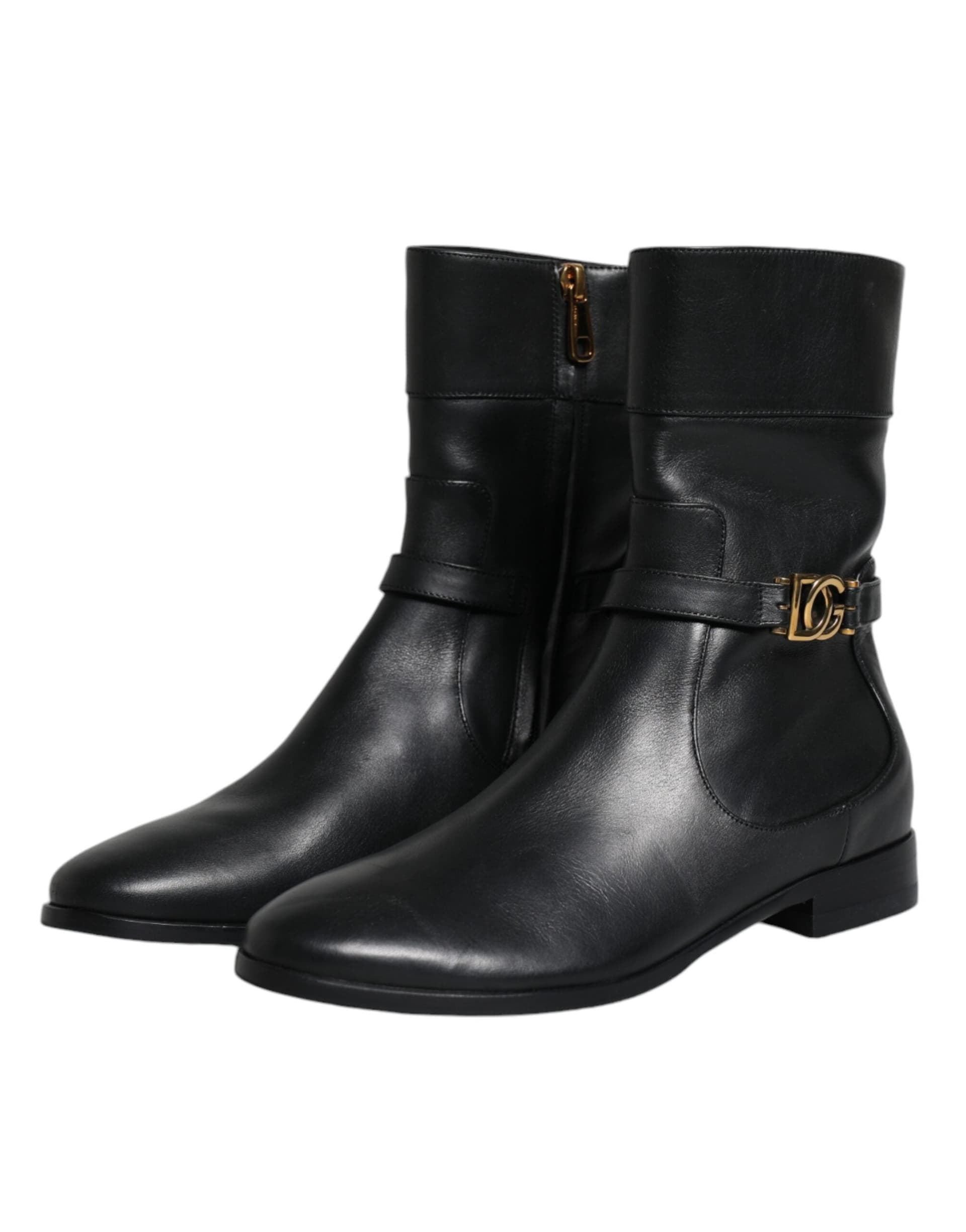 Dolce & Gabbana Black Leather Logo Mid Calf Boots Shoes - 3