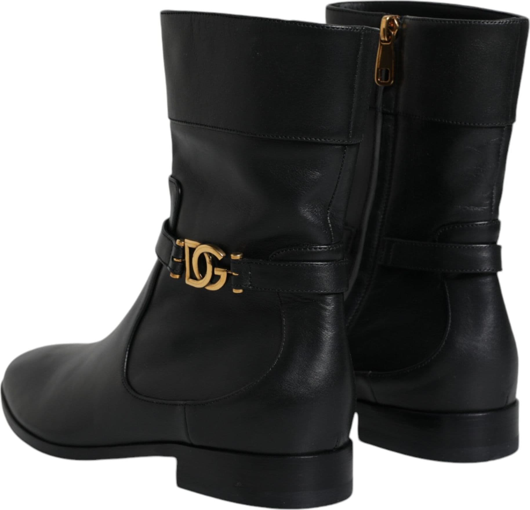 Dolce & Gabbana Black Leather Logo Mid Calf Boots Shoes - 4