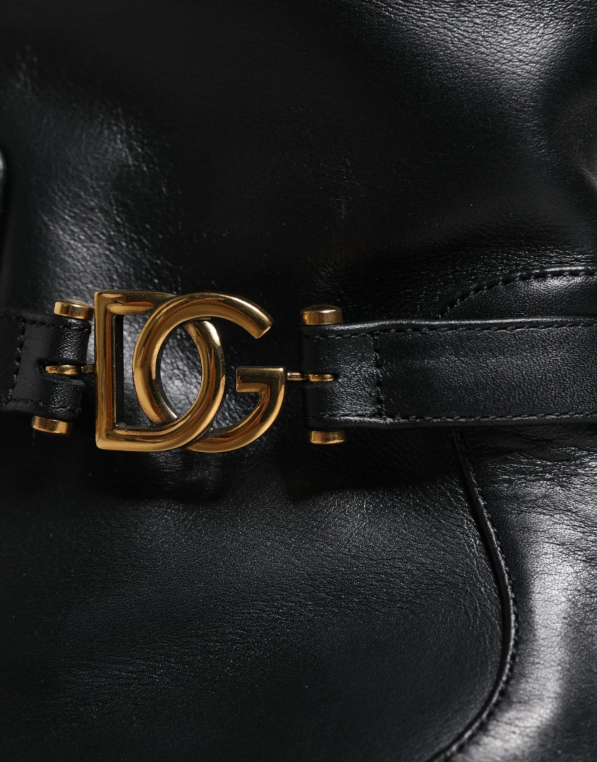 Dolce & Gabbana Black Leather Logo Mid Calf Boots Shoes - 5