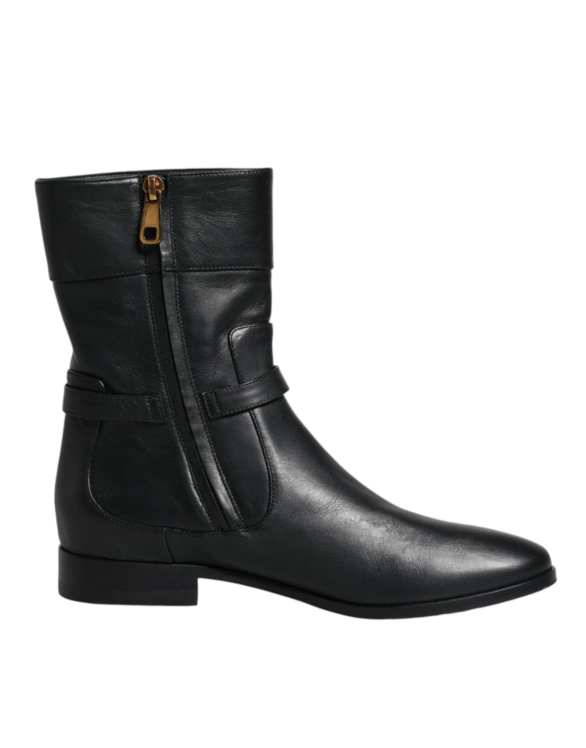Dolce & Gabbana Black Leather Logo Mid Calf Boots Shoes - 7