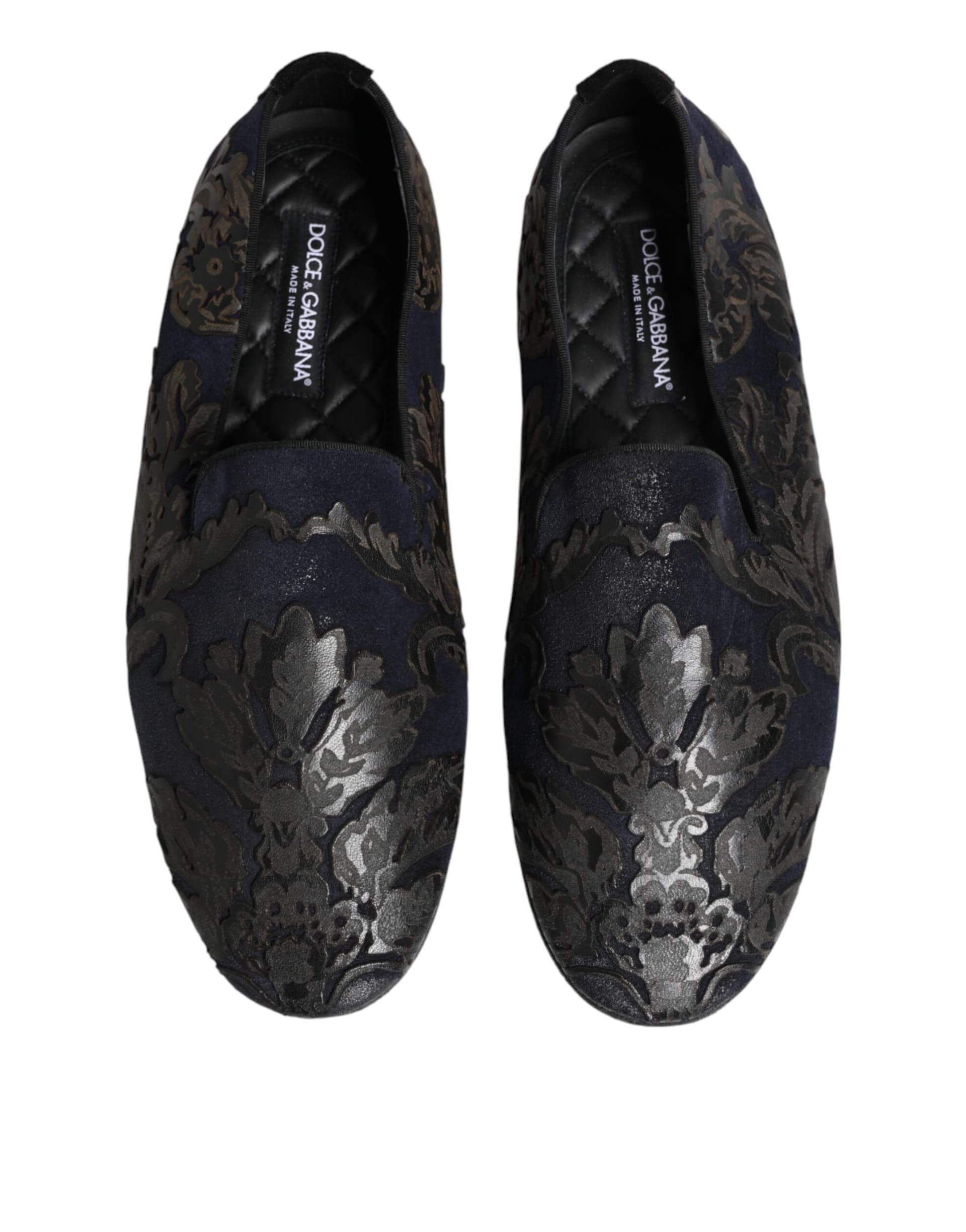 Dolce & Gabbana Black Jacquard Leather Slip On Loafers Shoes - 2