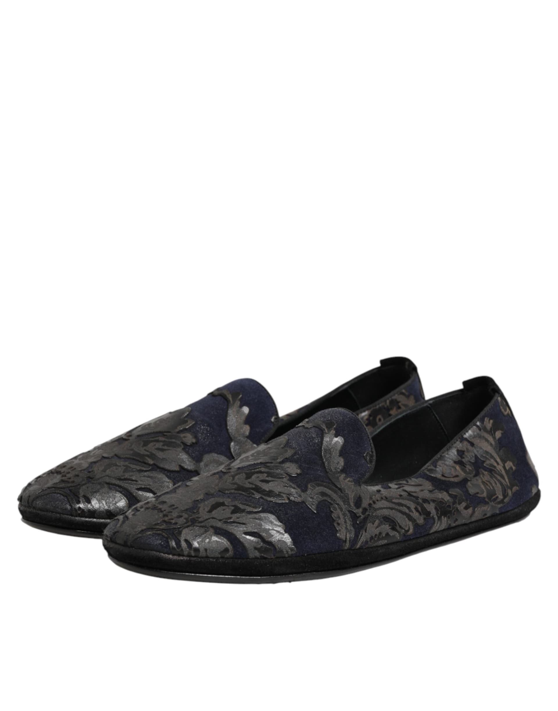 Dolce & Gabbana Black Jacquard Leather Slip On Loafers Shoes - 3