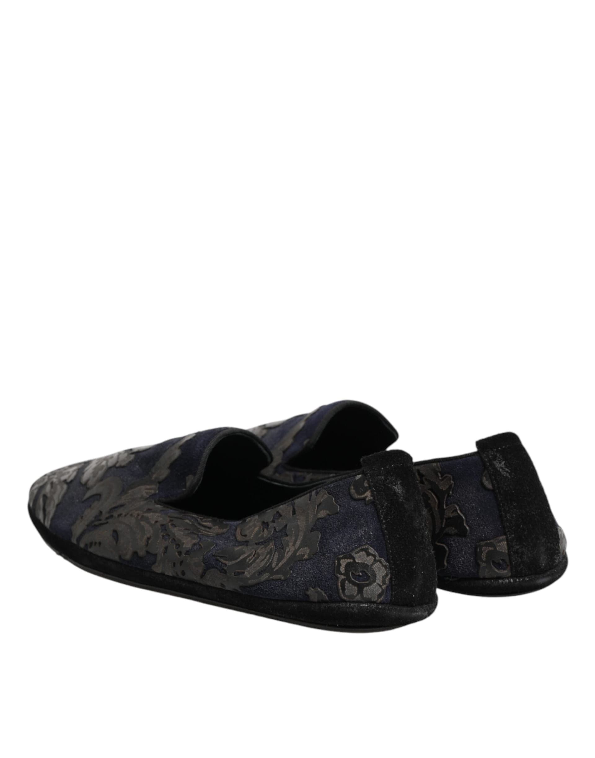 Dolce & Gabbana Black Jacquard Leather Slip On Loafers Shoes - 4
