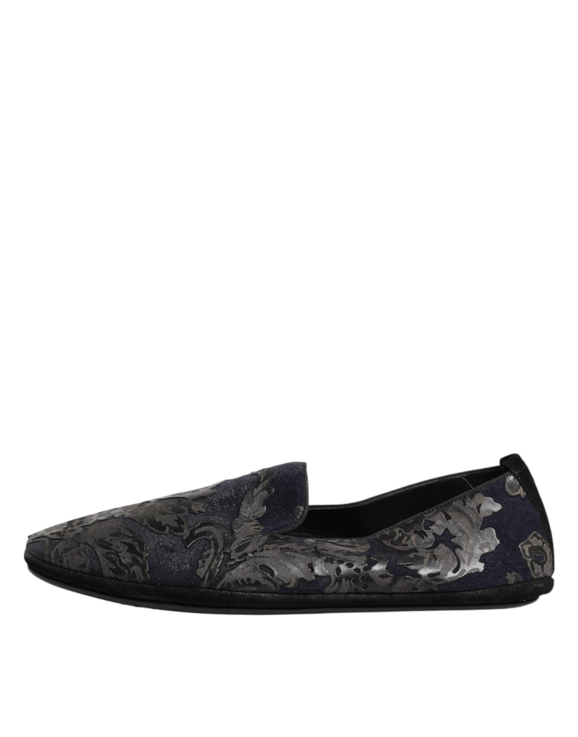 Dolce & Gabbana Black Jacquard Leather Slip On Loafers Shoes - 5
